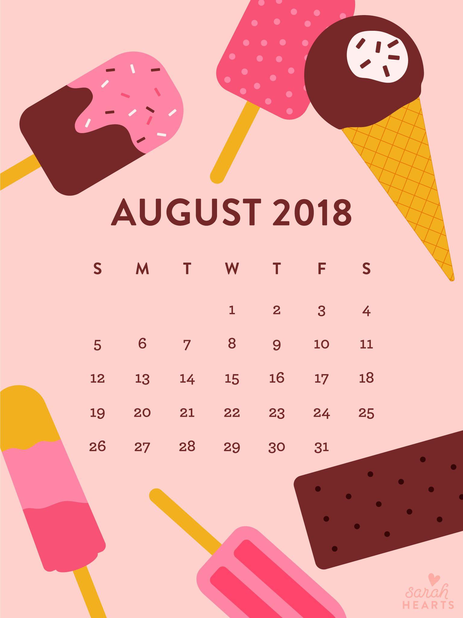 1536x2048 August 2018 Popsicle Calendar Wallpaper