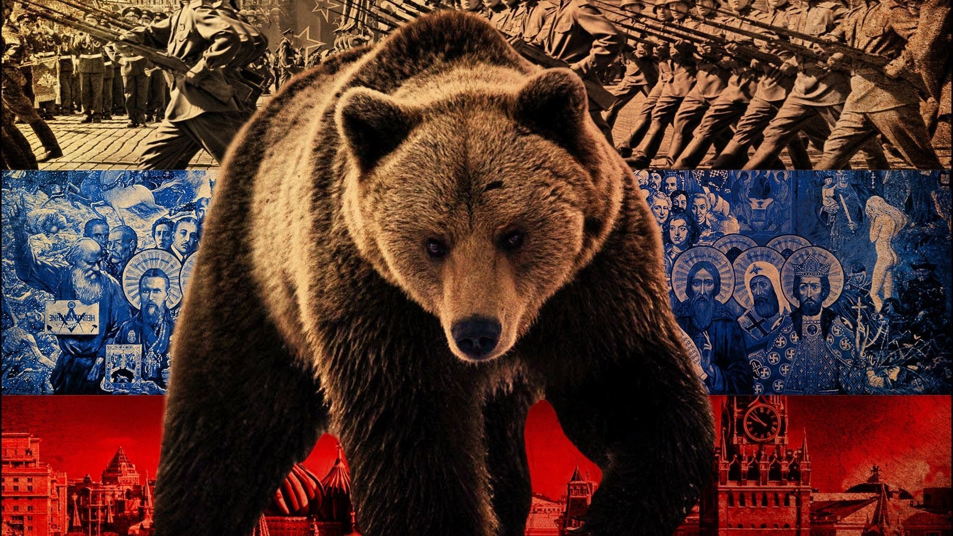 1920x1080 Russia, animals, bears, mammals, flag