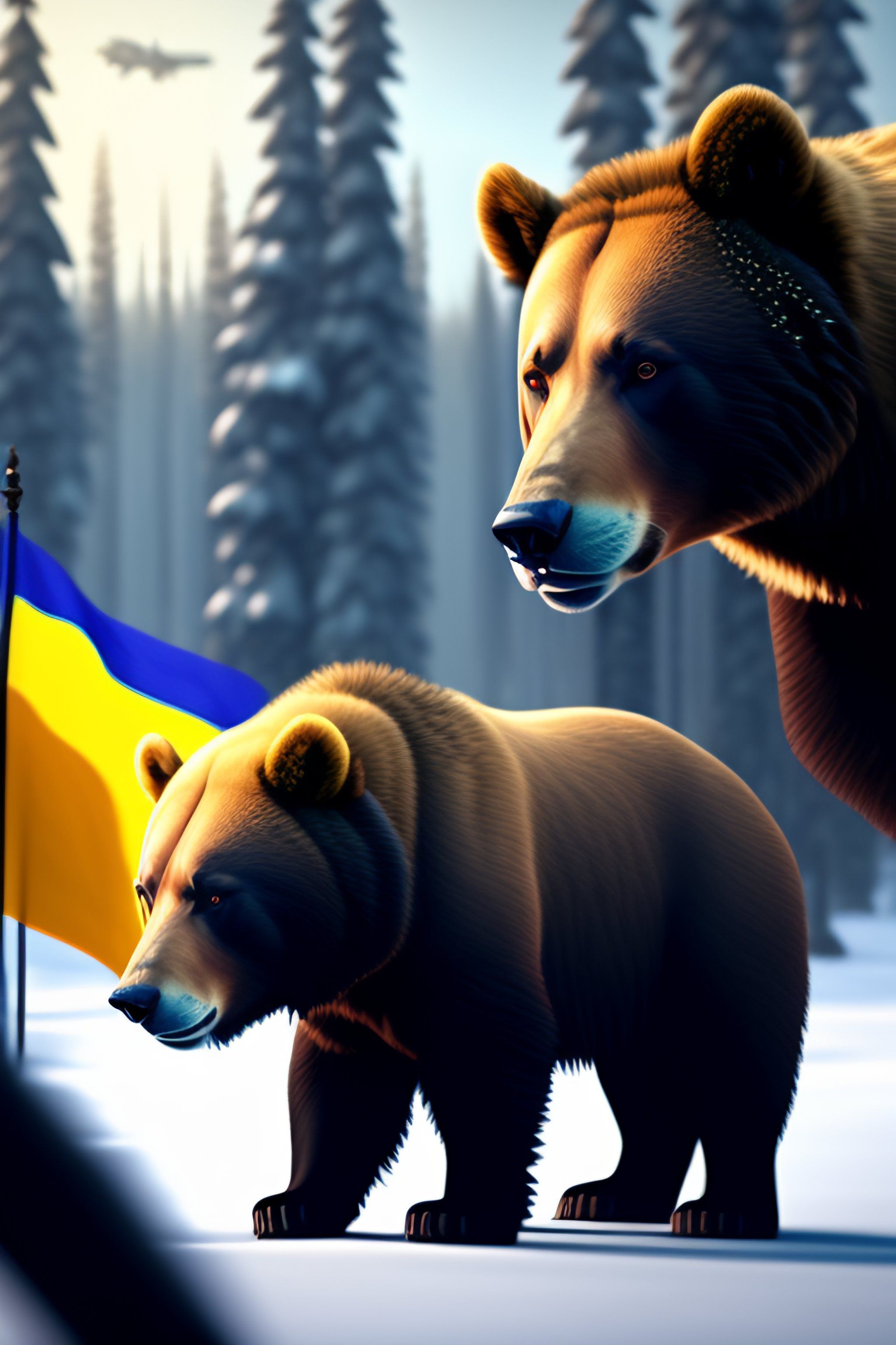 2048x3072 massive grizzly bears, russian flag