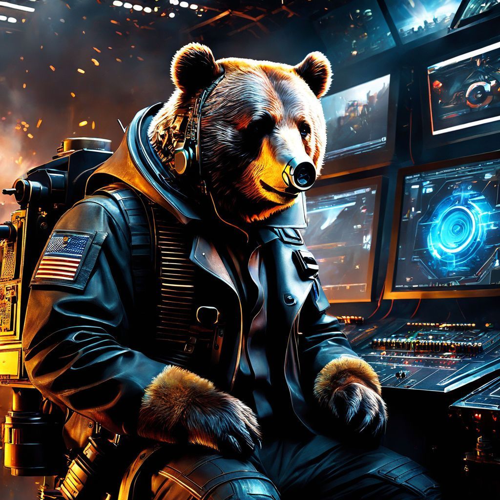 1024x1024 russian bear on a laptop. digital art