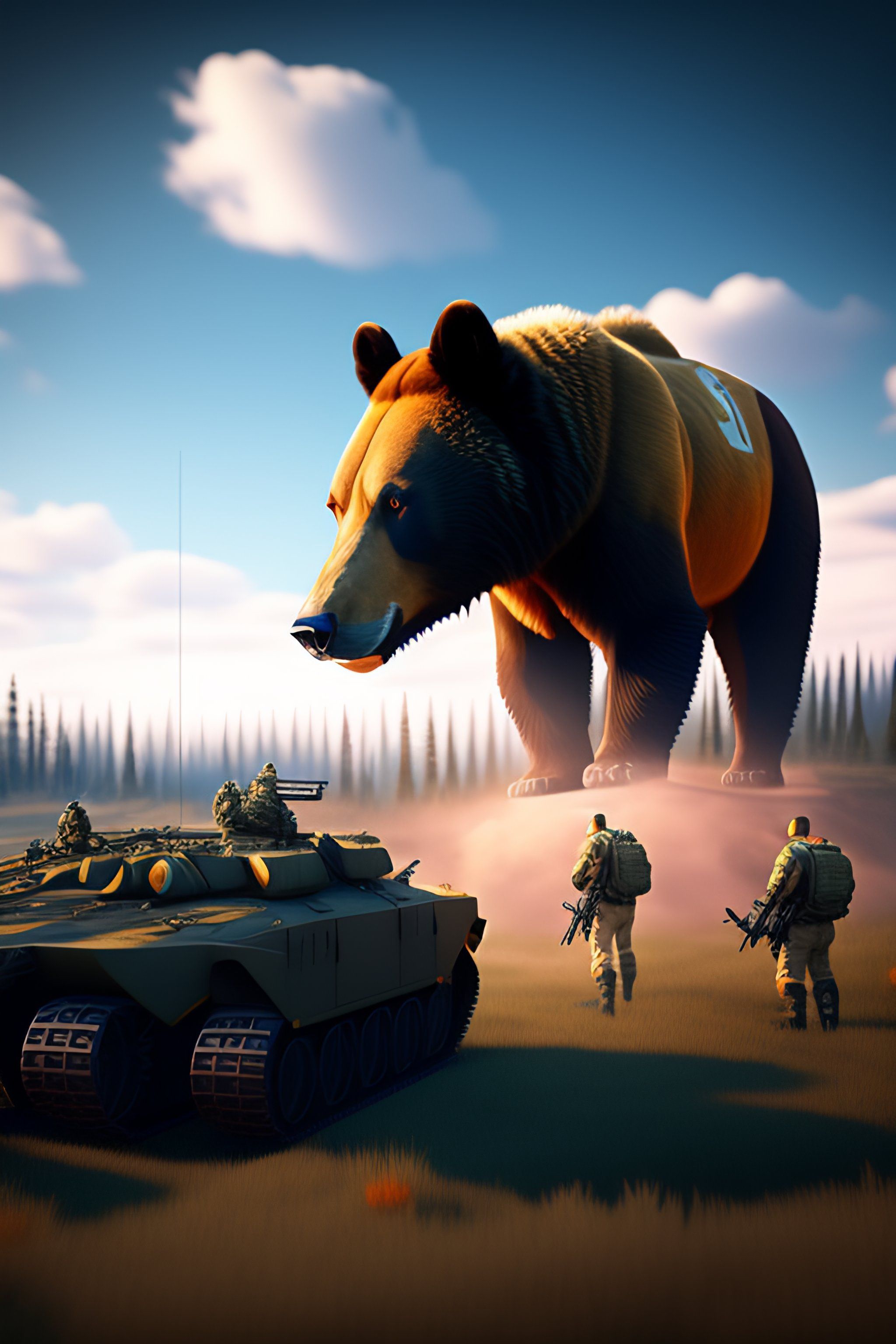 2048x3072 massive grizzly bears, russian flag