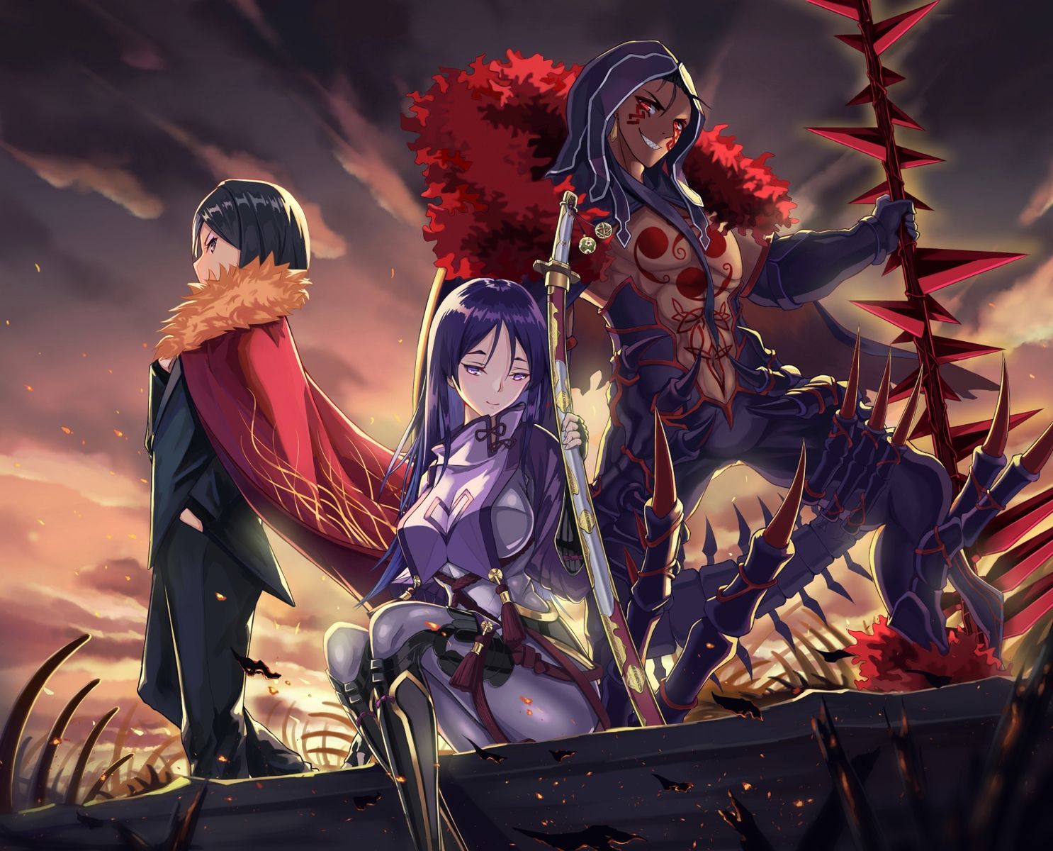 1486x1200 black hair blue hair breasts brown eyes