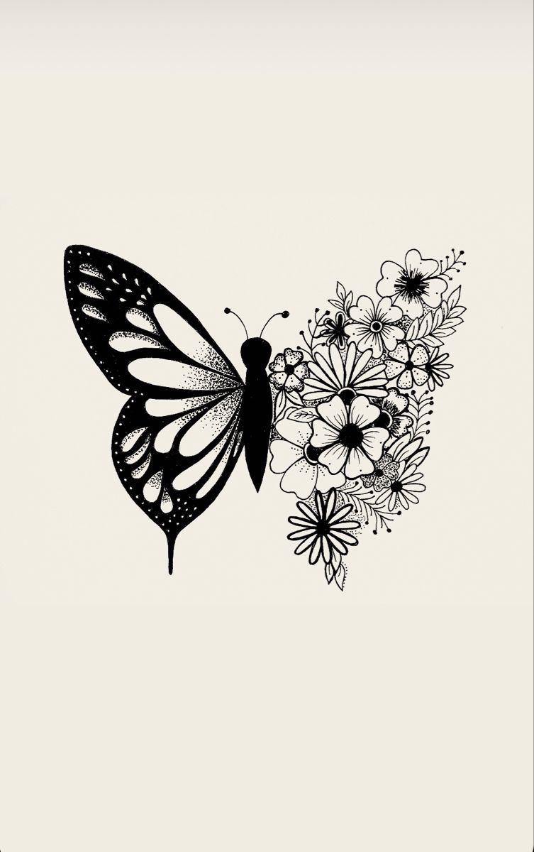 753x1200 Butterfly Flower Drawing / IPhone