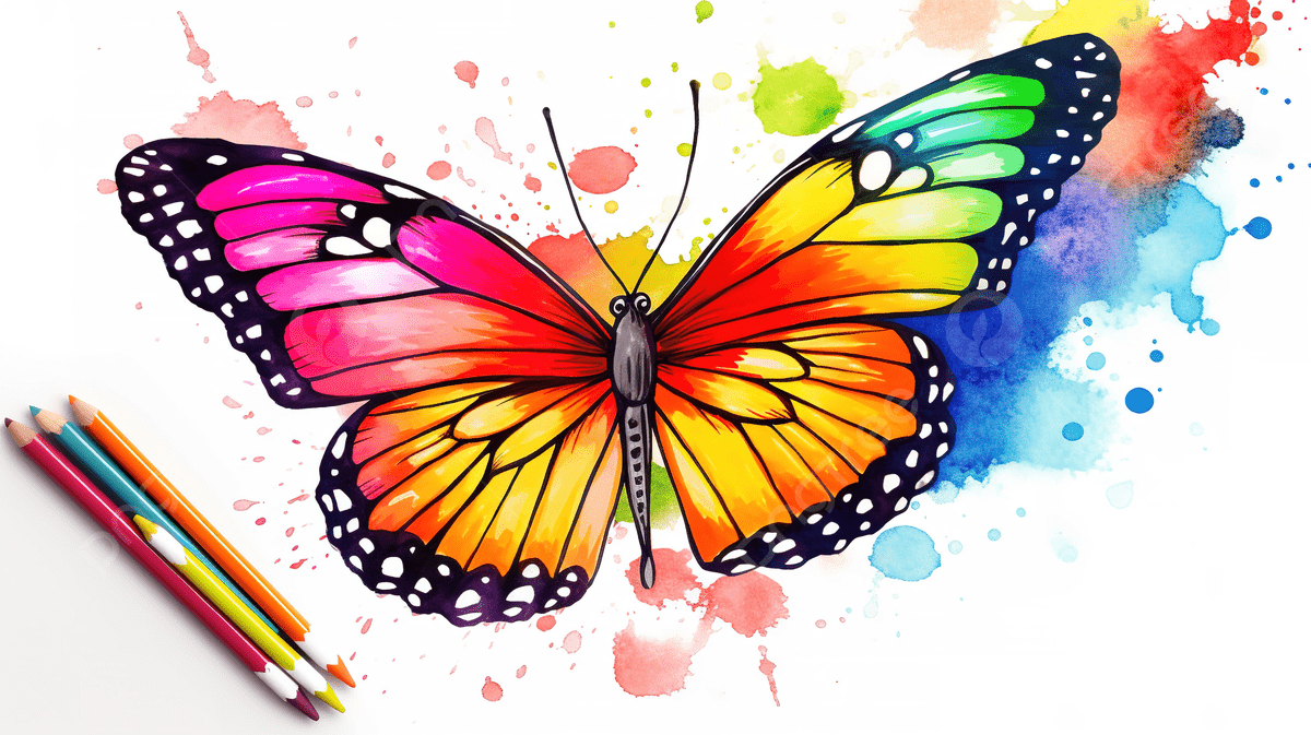 1200x673 Rainbow Colored Drawing Of A Butterfly