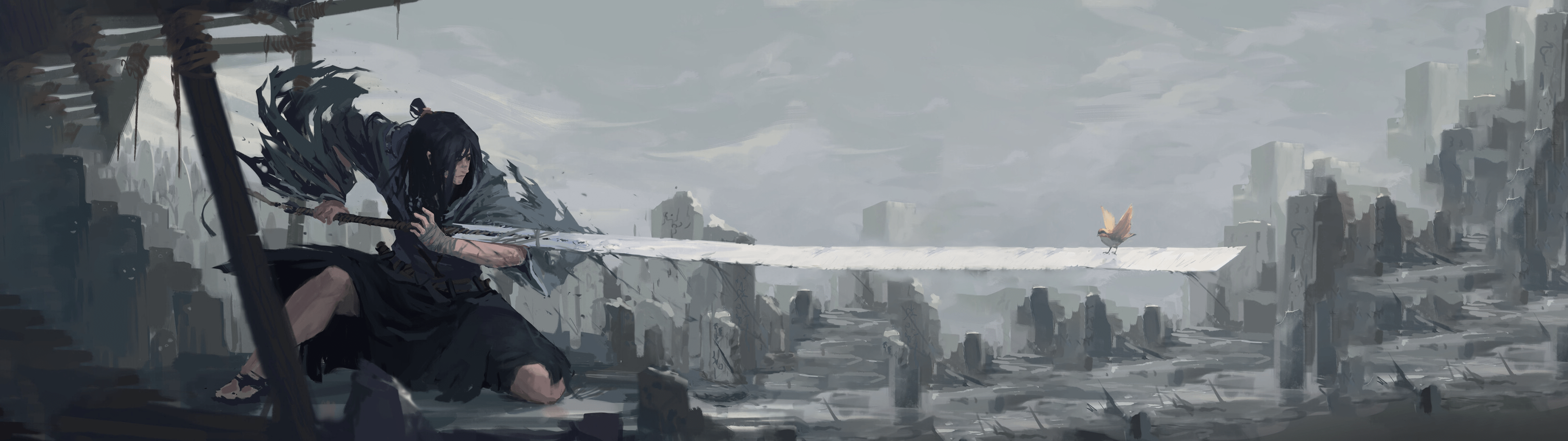 3840x1080 dual monitors, sword, samurai, weapon