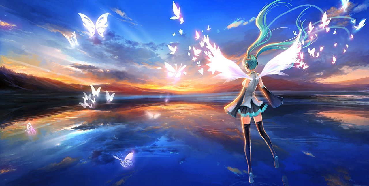 1280x645 Photo Vocaloid Hatsune Miku butterfly