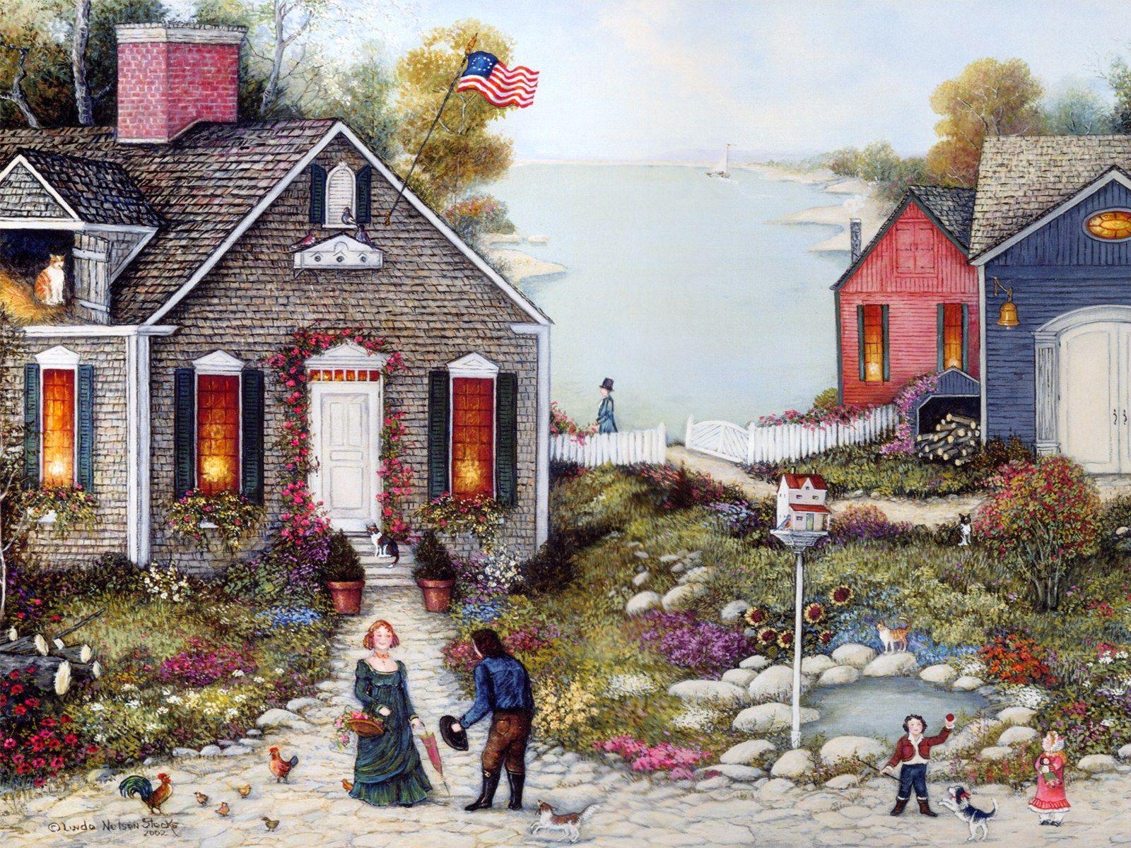 1600x1200 Nghệ thuật dân gian Mỹ: Tranh nghệ thuật dân gian của Linda Nelson Stocks