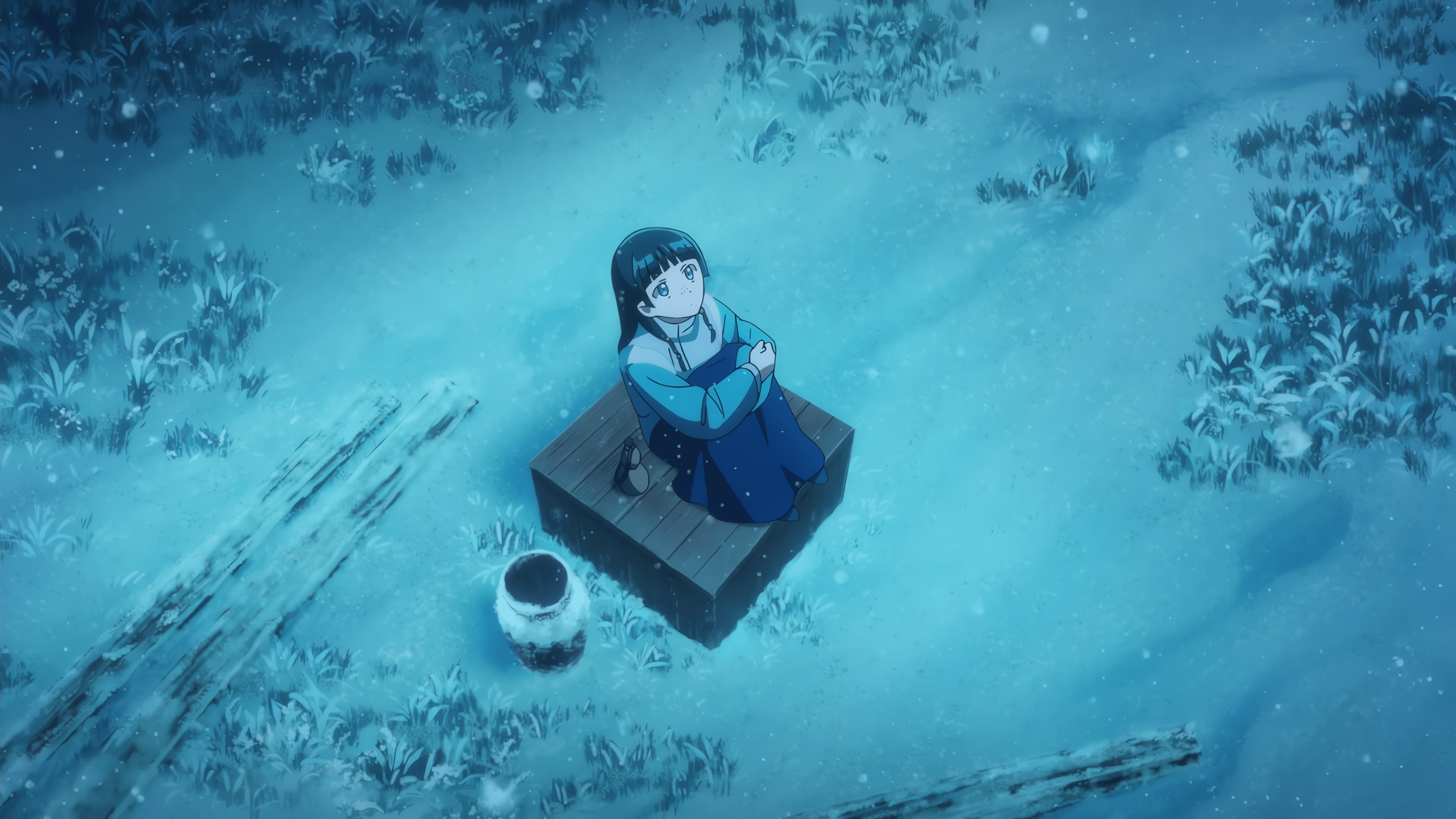 3840x2160 green hair, snow, anime girls, anime