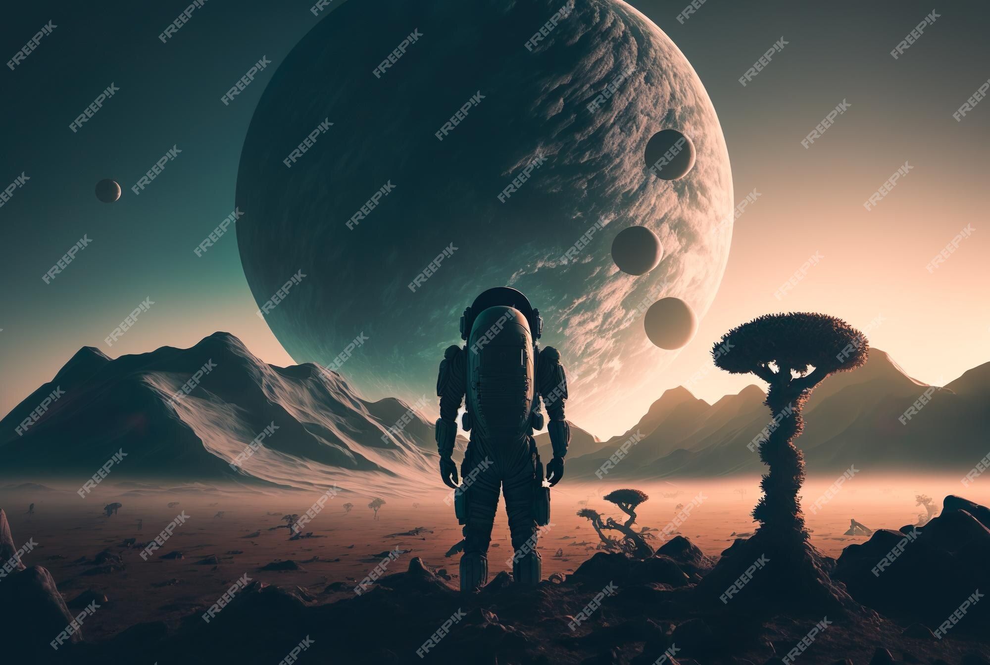 2000x1344 Silhouette of astronaut alien nature
