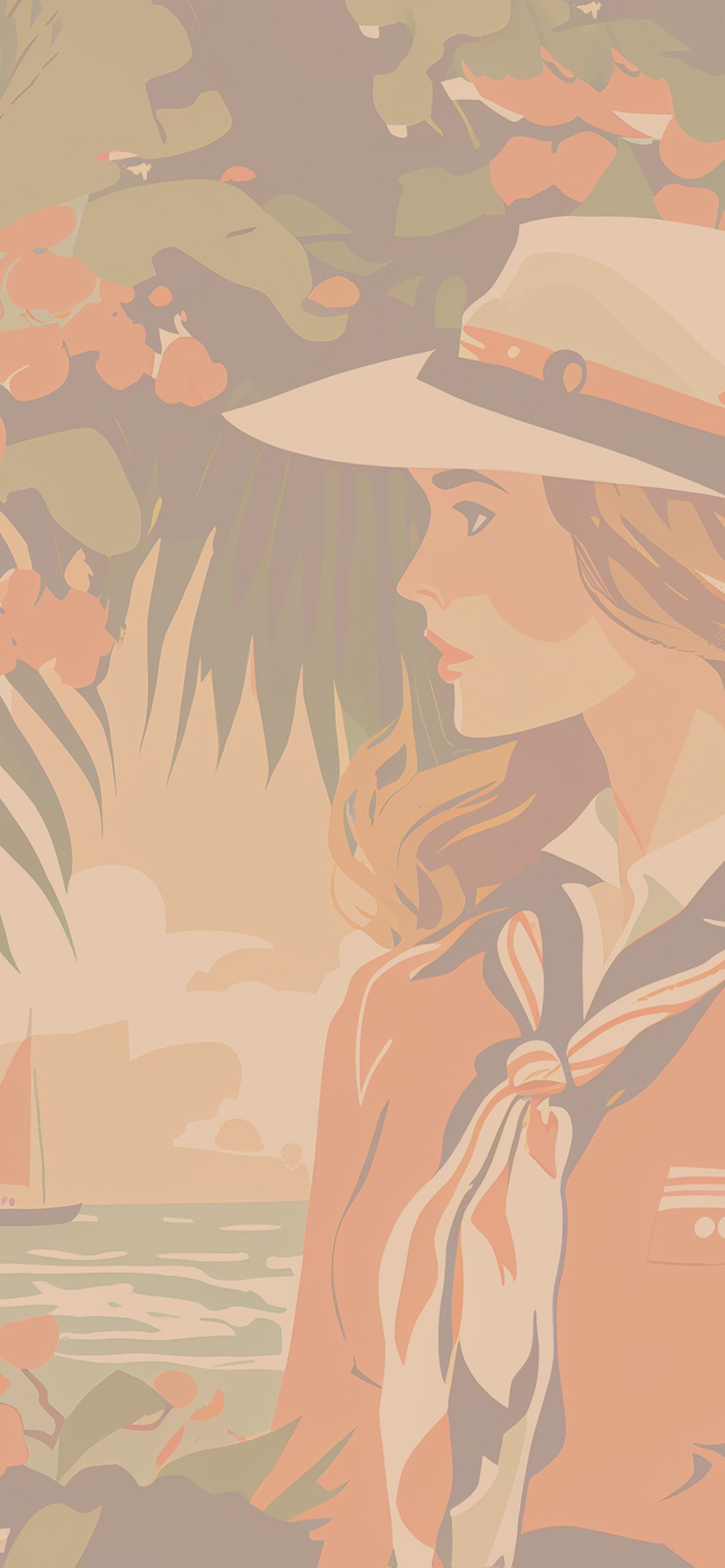 1183x2560 Girl in Beach Resort Preppy Wallpaper