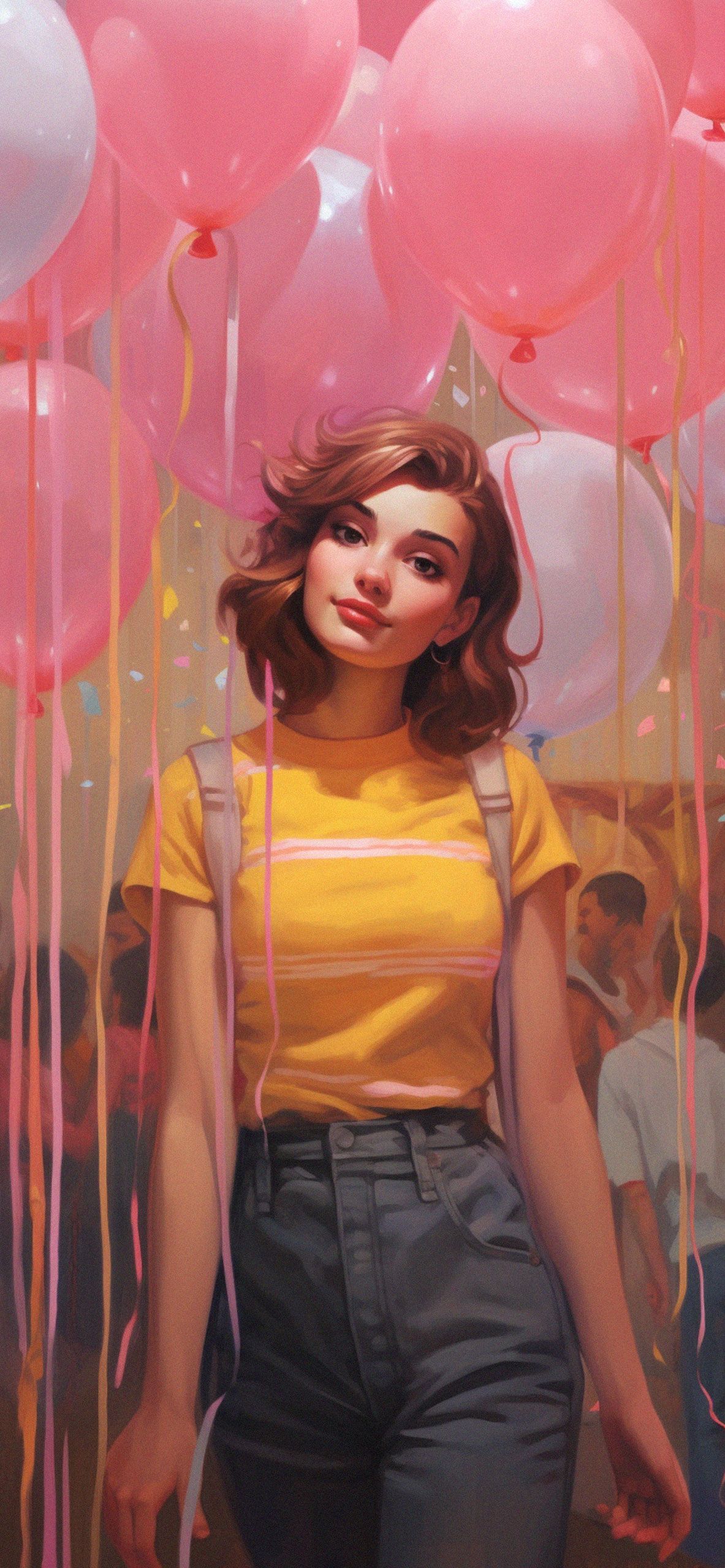 1183x2560 Preppy Girl & Balloons Art Wallpaper