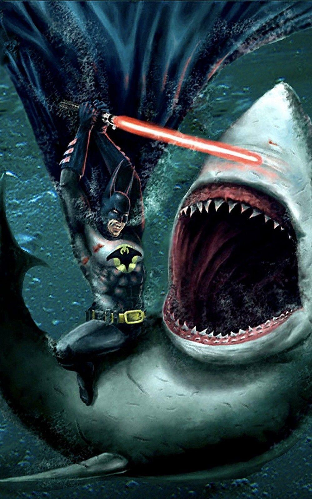 1000x1600 Batman Killing Sharks Laser Sword Phone Wallpaper HD