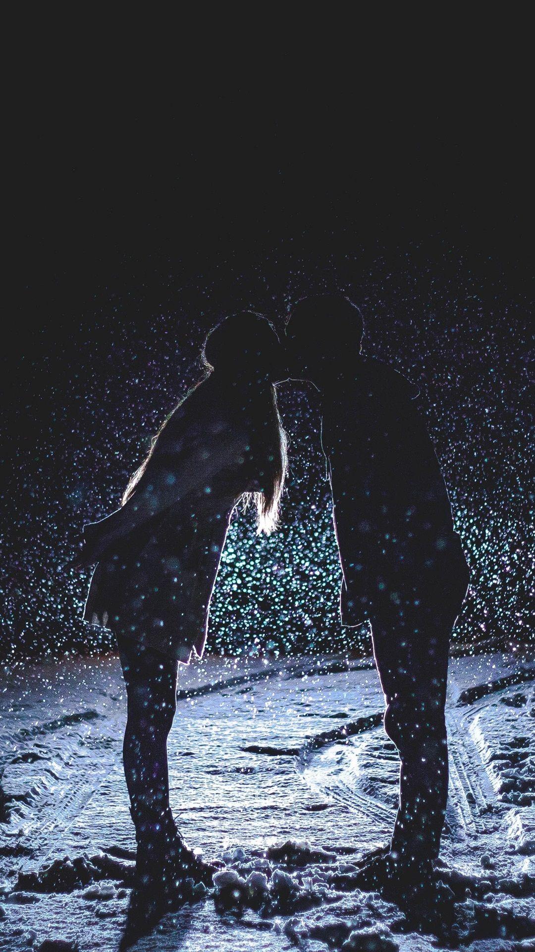 1080x1920 Couple Love Kiss, Night, Snowfall, Snow 1080x1920 IPhone 8 7