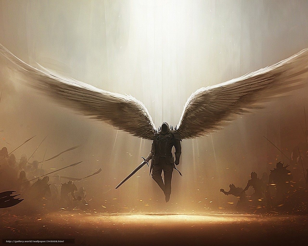 1280x1024 wallpaper angel, wings, Warrior, sword