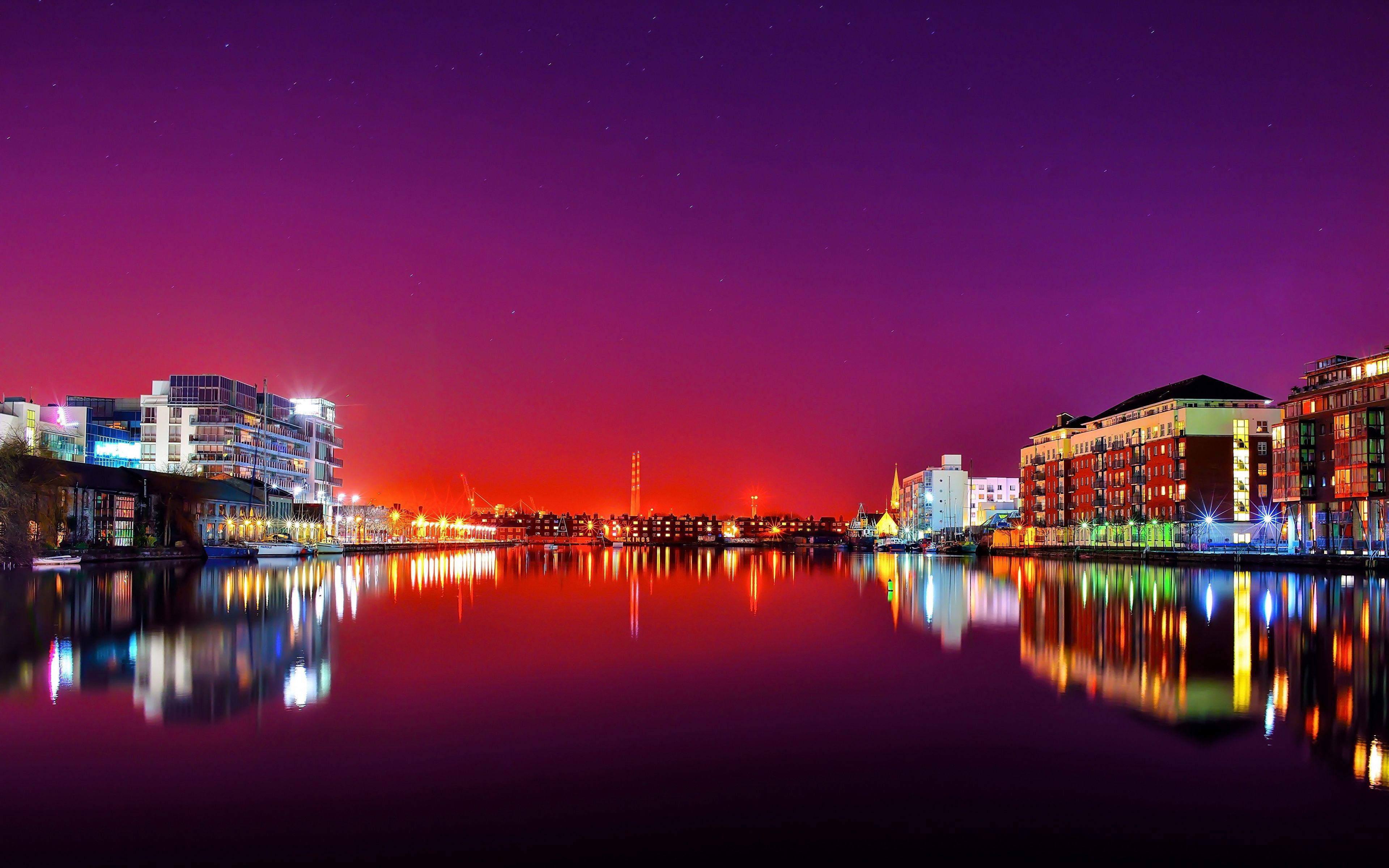 3840x2400 image Ireland Dublin Rivers night time Cities Building 3840x2400