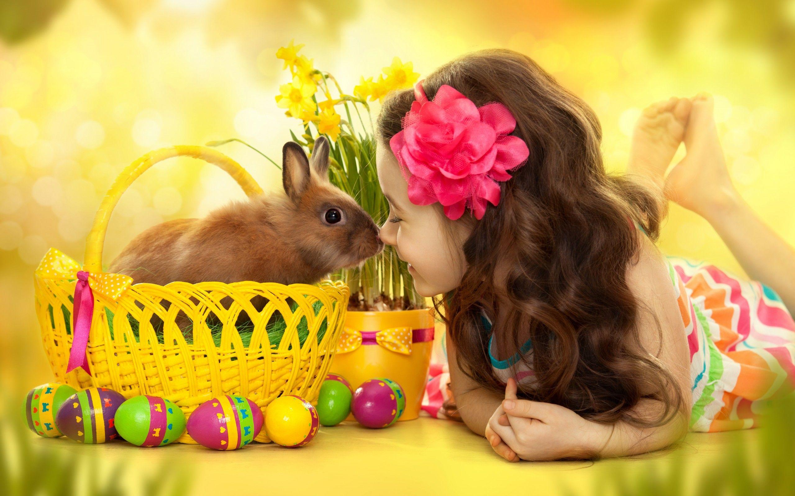 2560x1600 Wallpaper Easter bunnies, Easter Eggs, Flowers, Celebrations