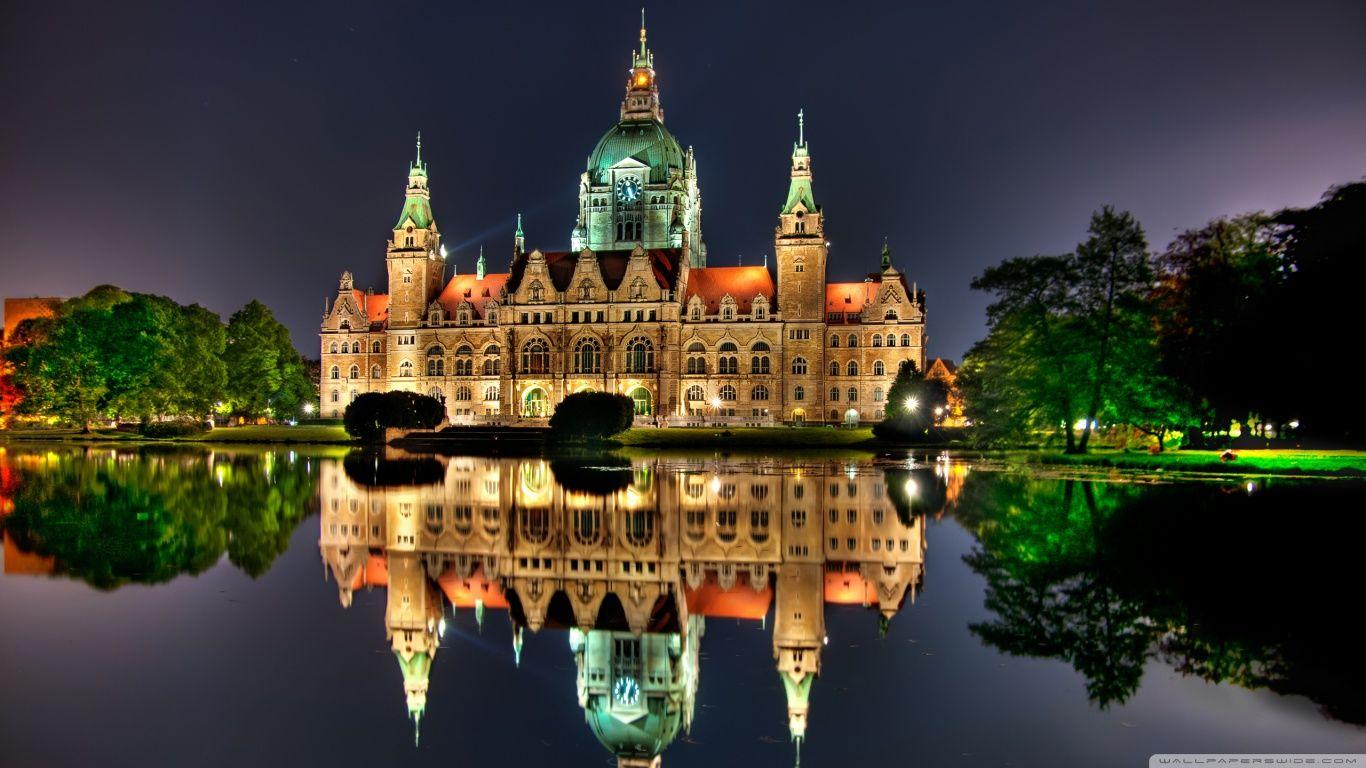 1366x768 The New City Hall in Hanover, Germany ❤ 4K HD Desktop Wallpaper