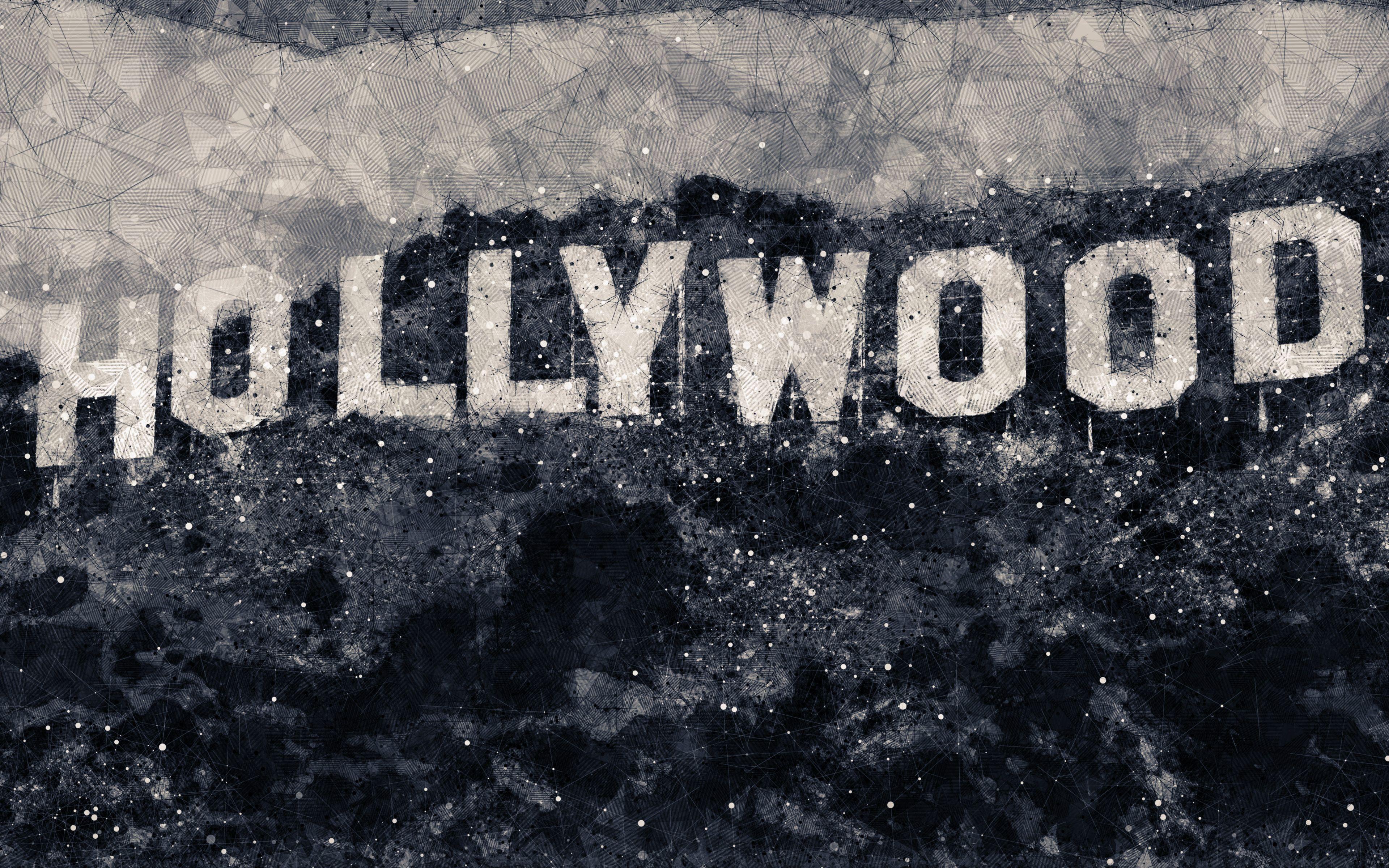 3840x2400 Download wallpaper Hollywood Sign, geometric art, sign