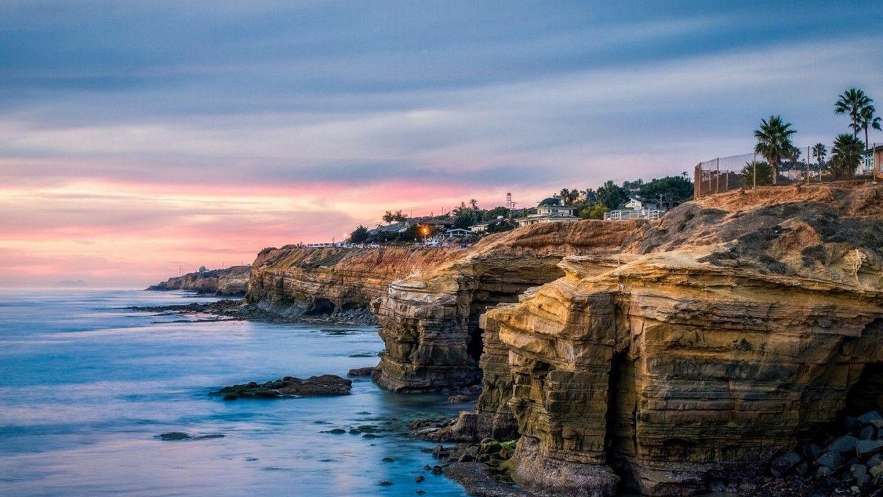 1280x720 Ocean Cliffs Houses San Diego wallpaper. Ocean Cliffs