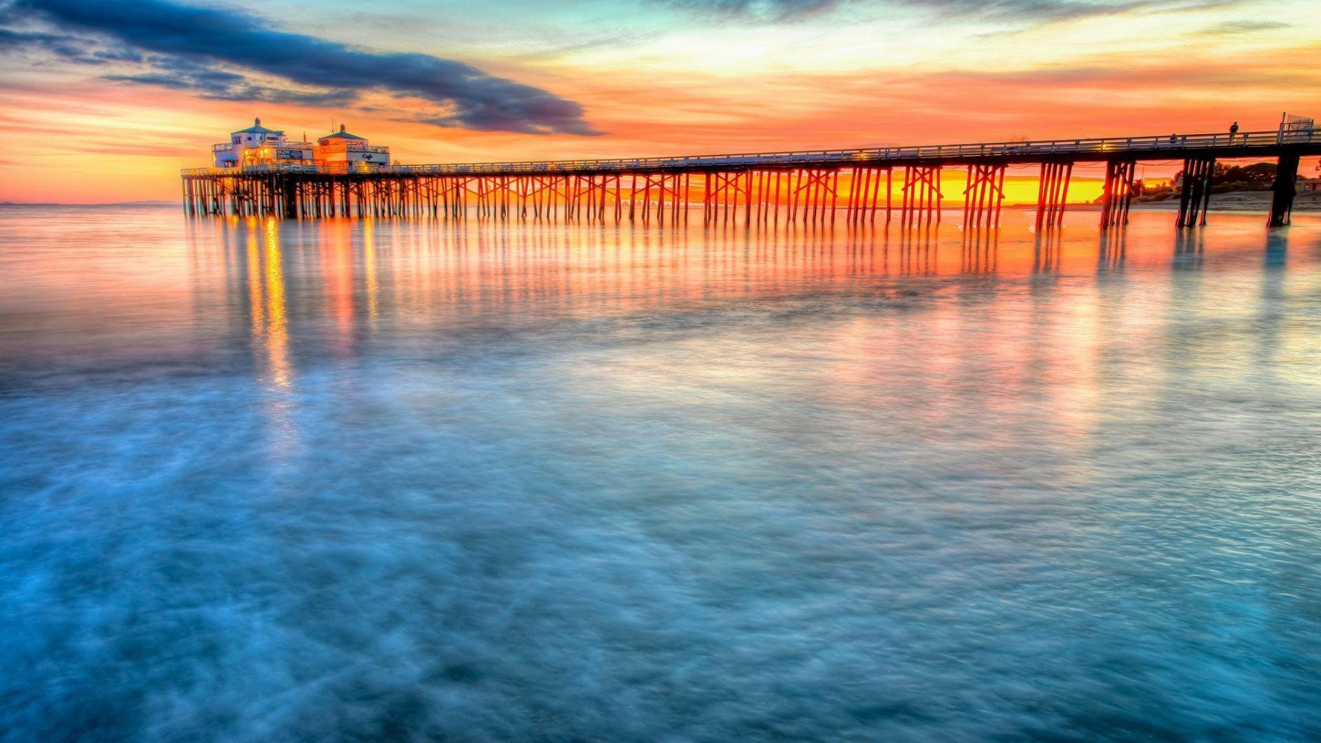 1920x1080 Los Angeles Beach Sunset Wallpaper at