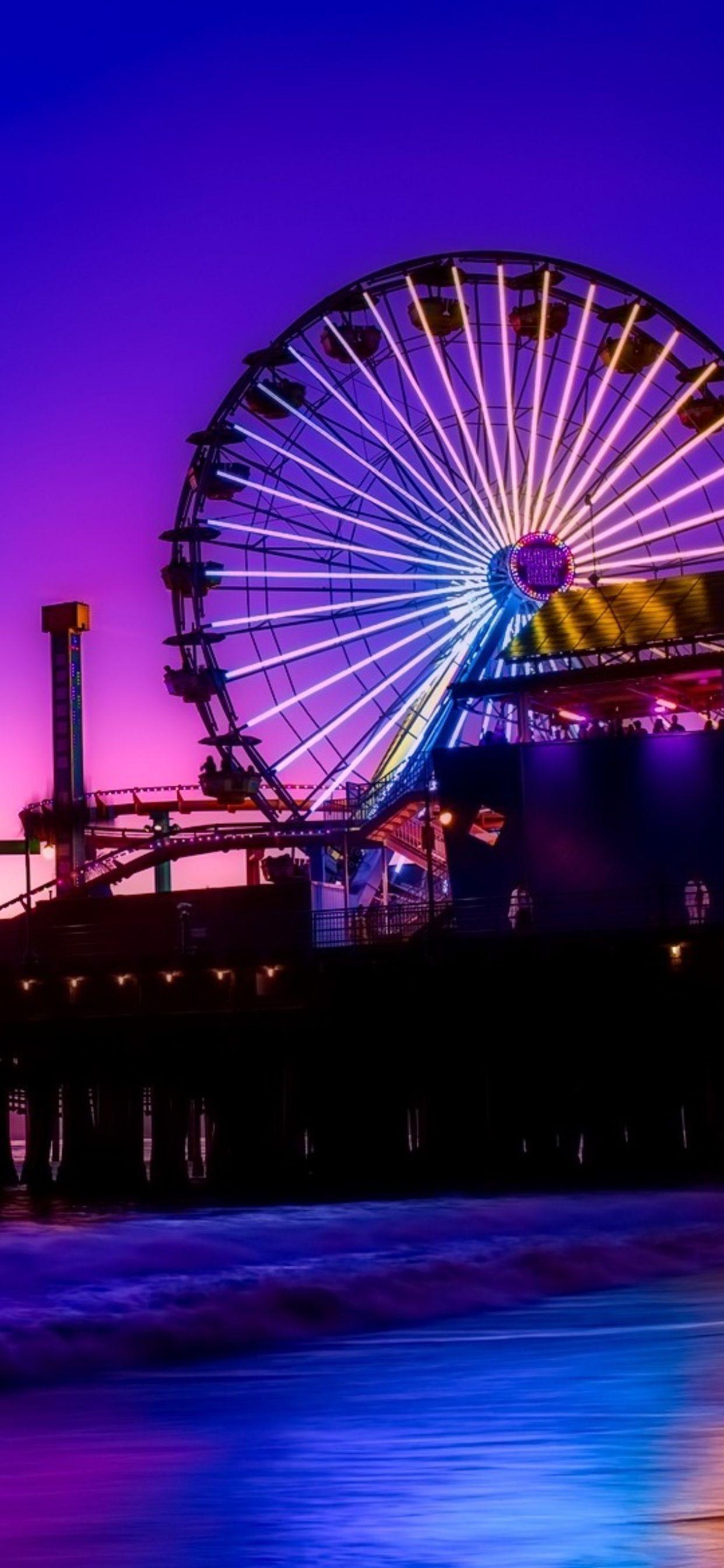 1242x2688 Santa Monica Ferris Wheel Colorful Golden Hour