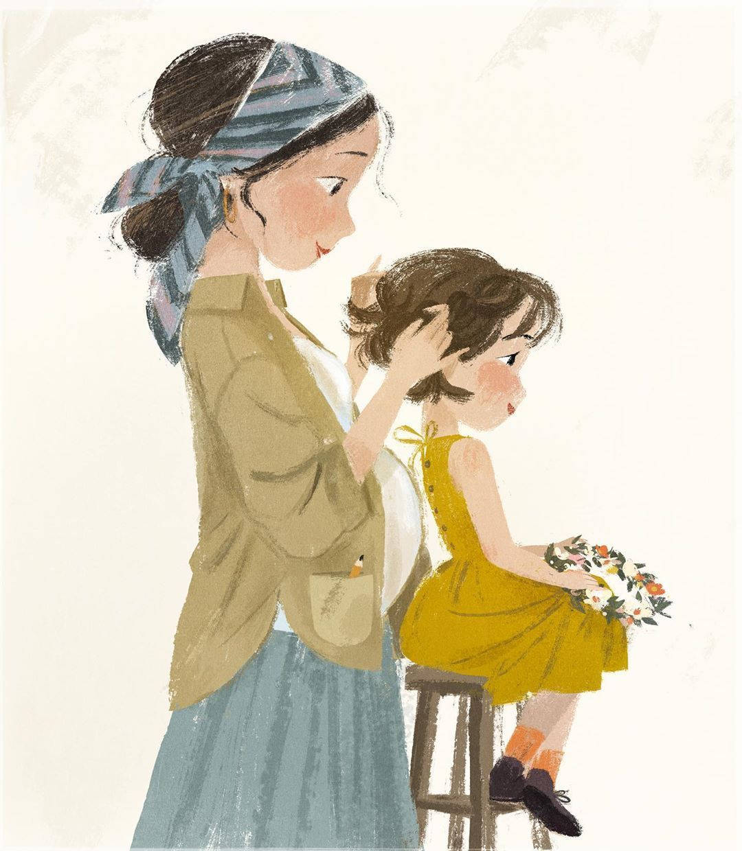 1080x1240 Mom Daughter Art Drawing Wallpaper