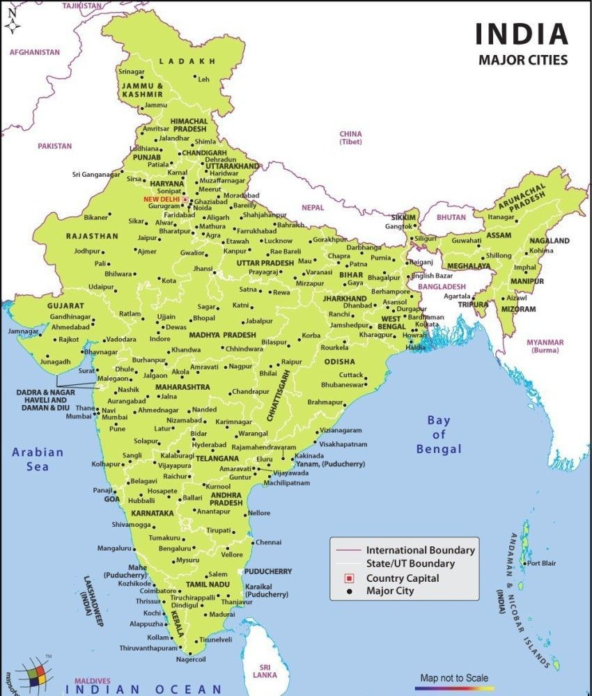 850x1000 India Map Major Cities Wall Door Poster
