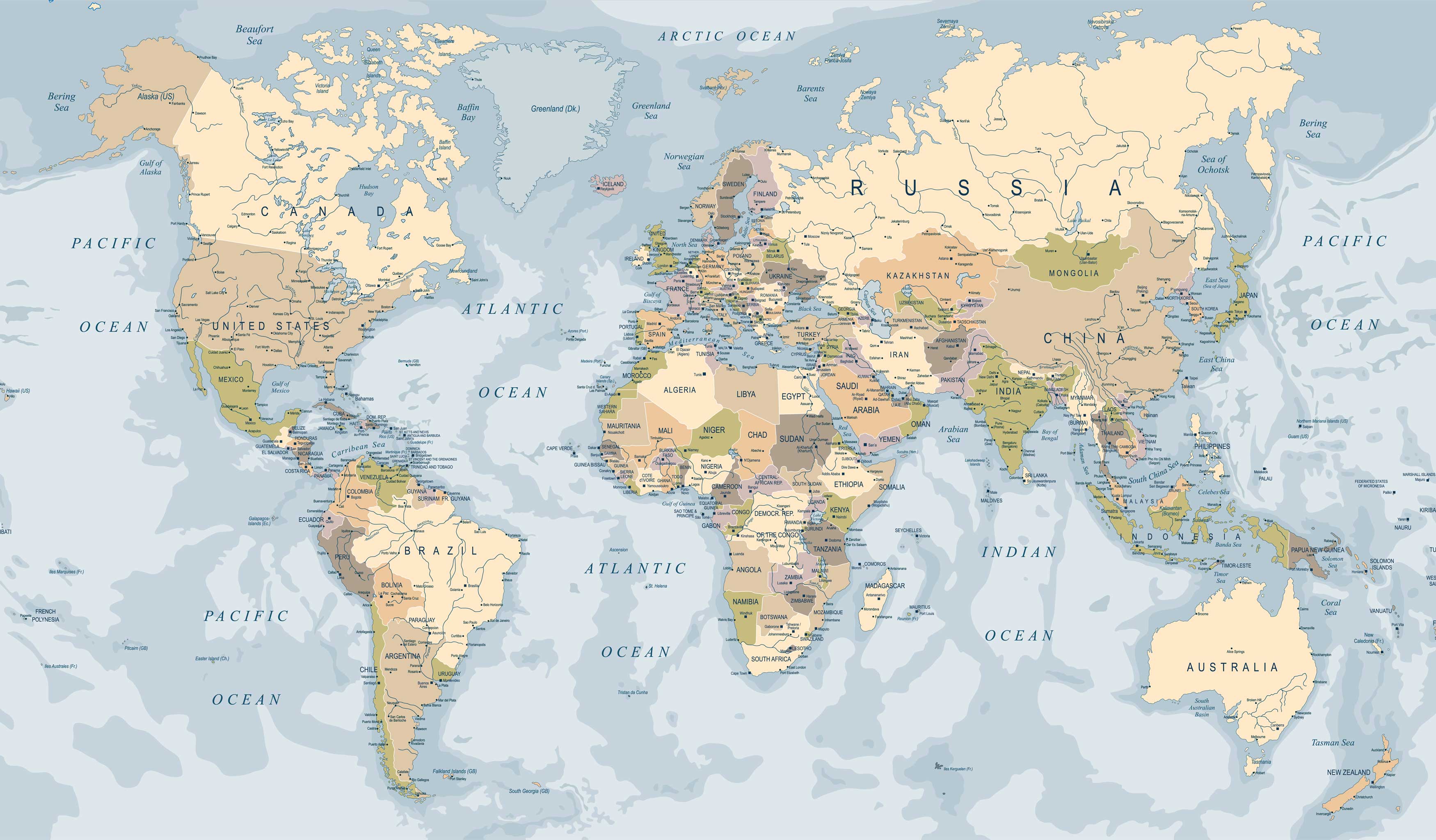 3500x2048 Light Political World Map Wallpaper Mural