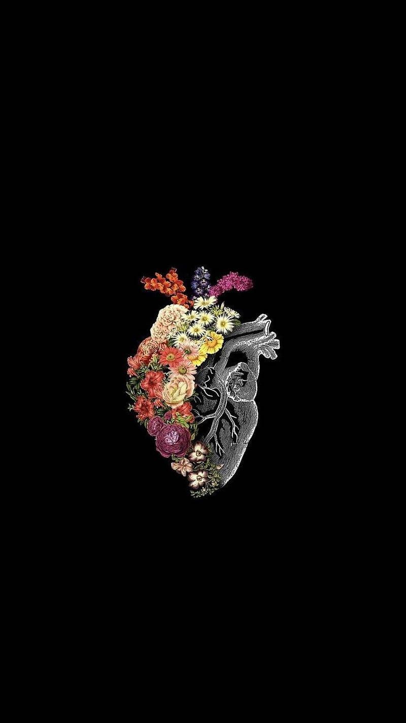 800x1423 Human Heart And Flower Art Wallpaper