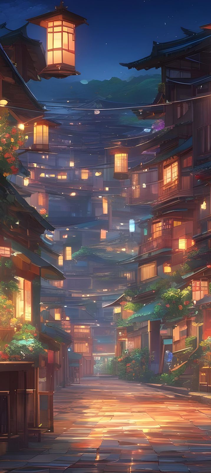 716x1600 Anime city, Mobile wallpaper