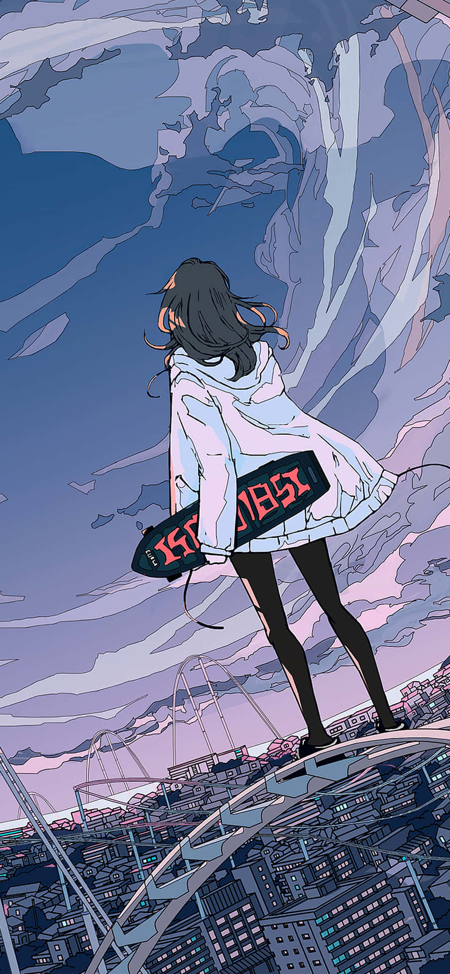 887x1920 Download Skater Girl Aesthetic Sky