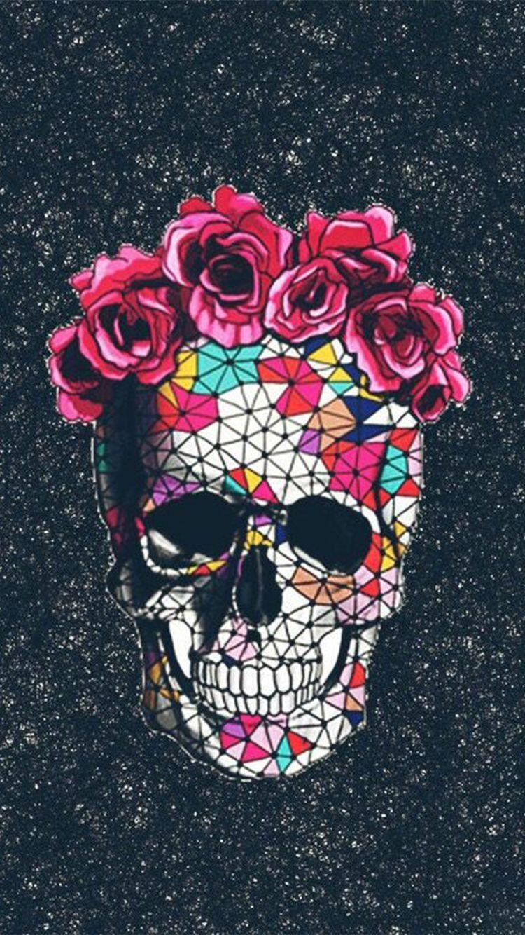 750x1334 Skull And Roses Wallpaper