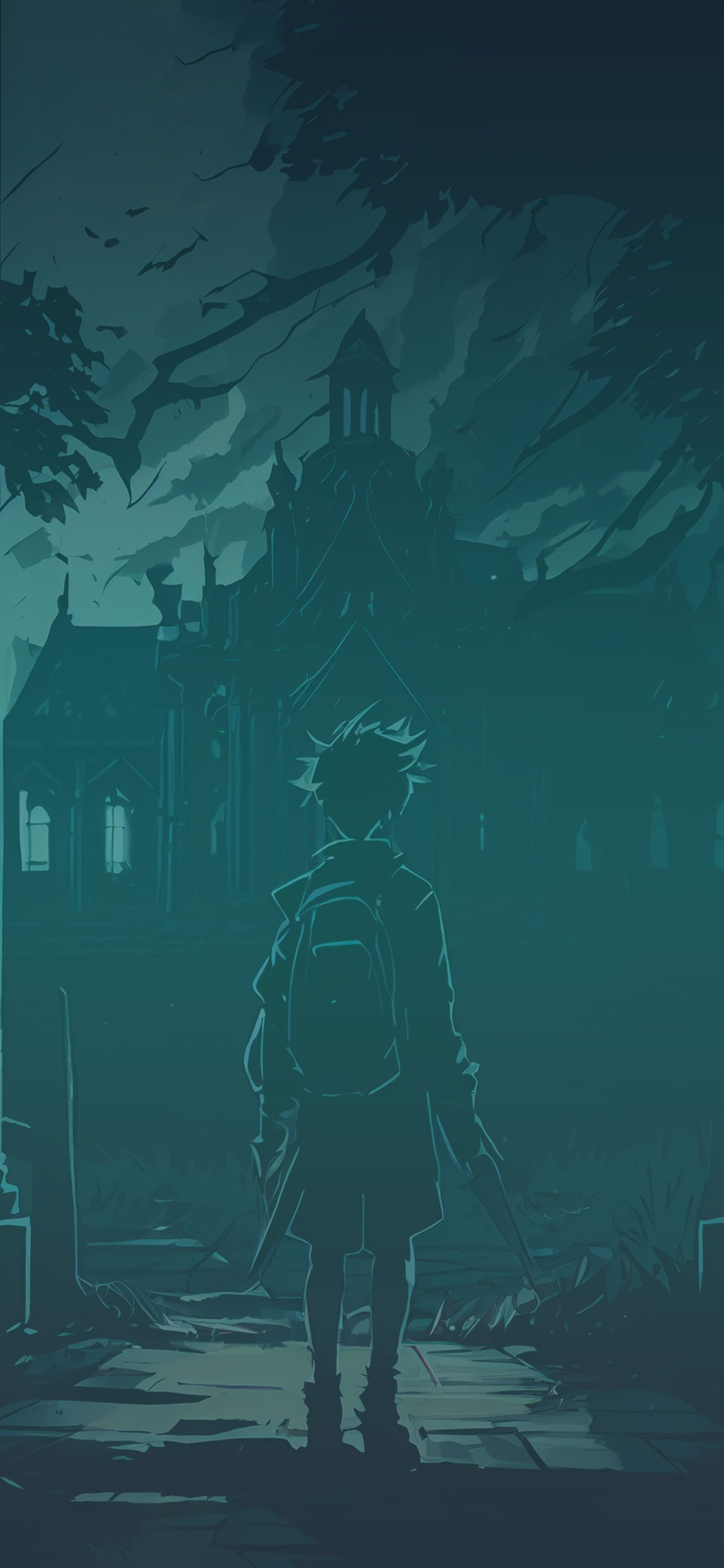 1183x2560 Boy & House Anime Dark Aesthetic