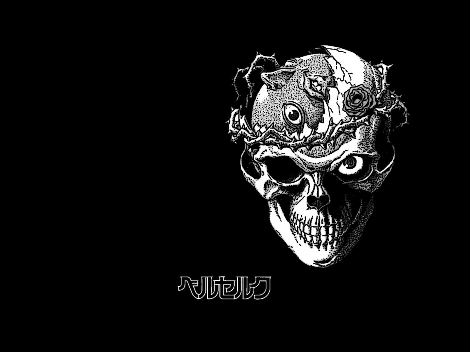 1600x1200 Behelit berserk black flowers monochrome rose skull dark