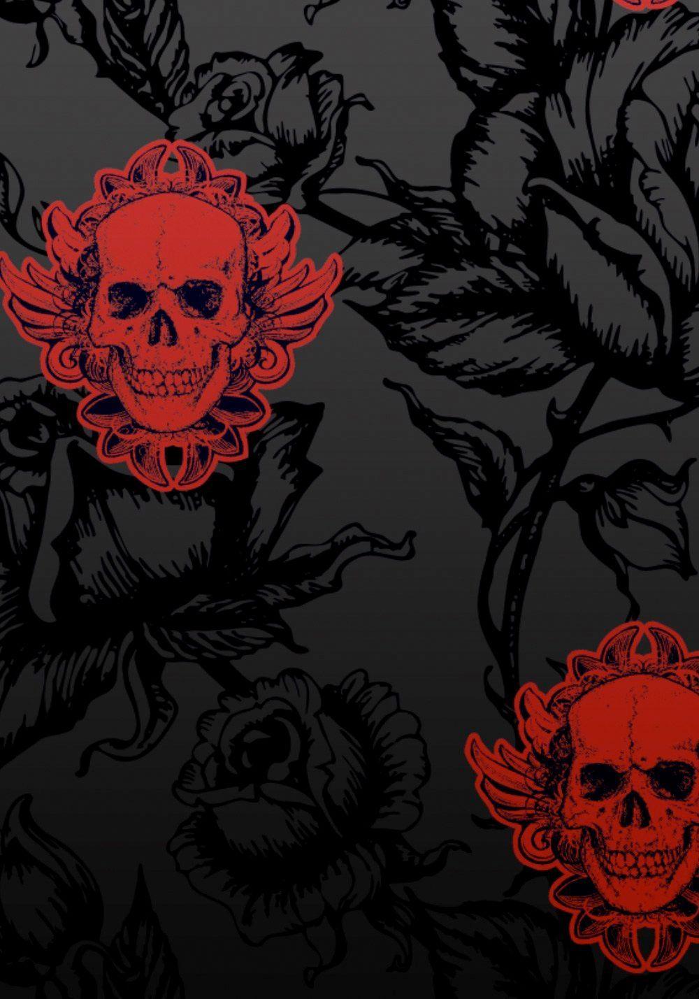 1000x1429 Large Winged Skull Black Red Wallpaper
