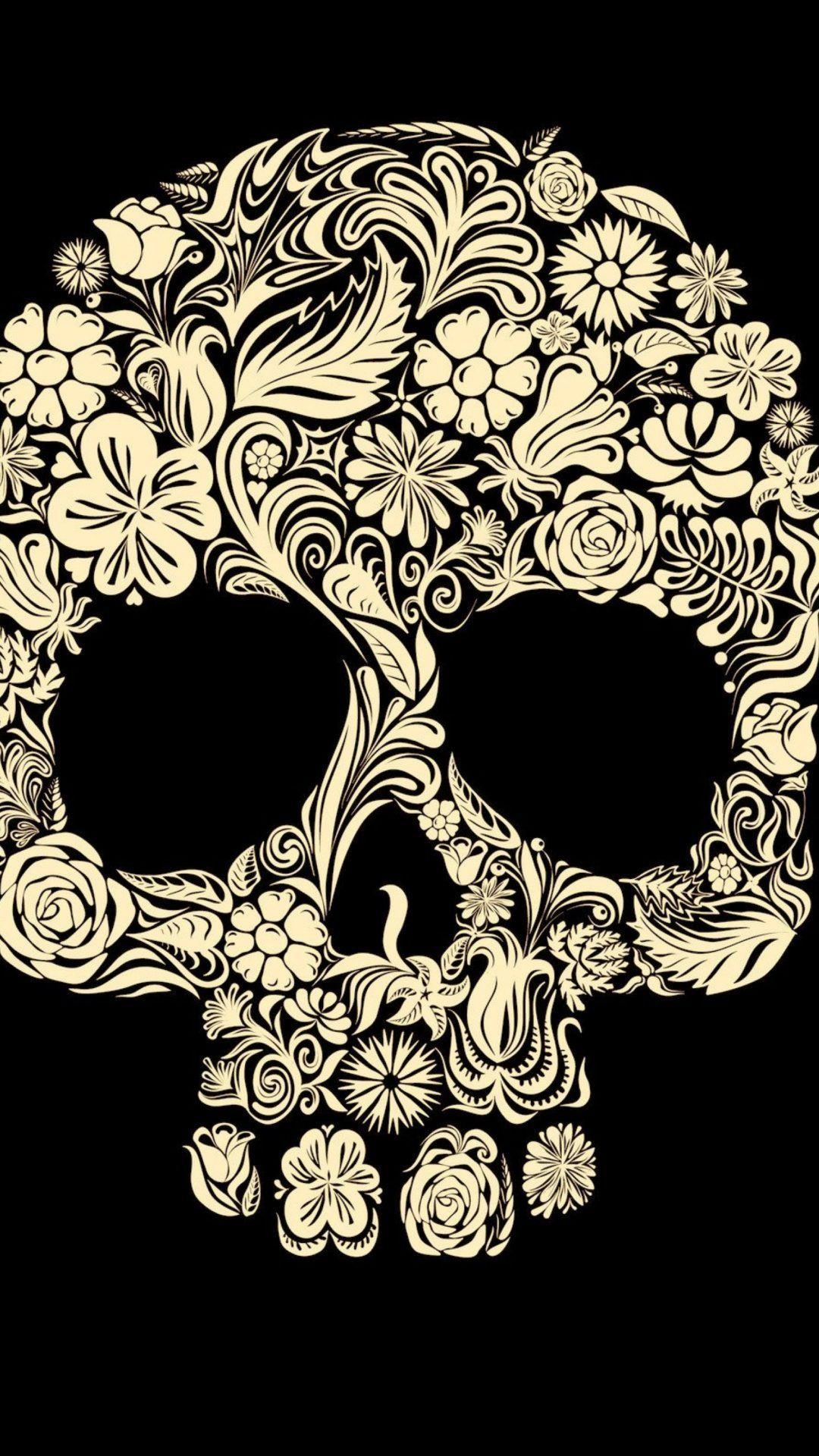 1080x1920 Skull and Flower Wallpaper