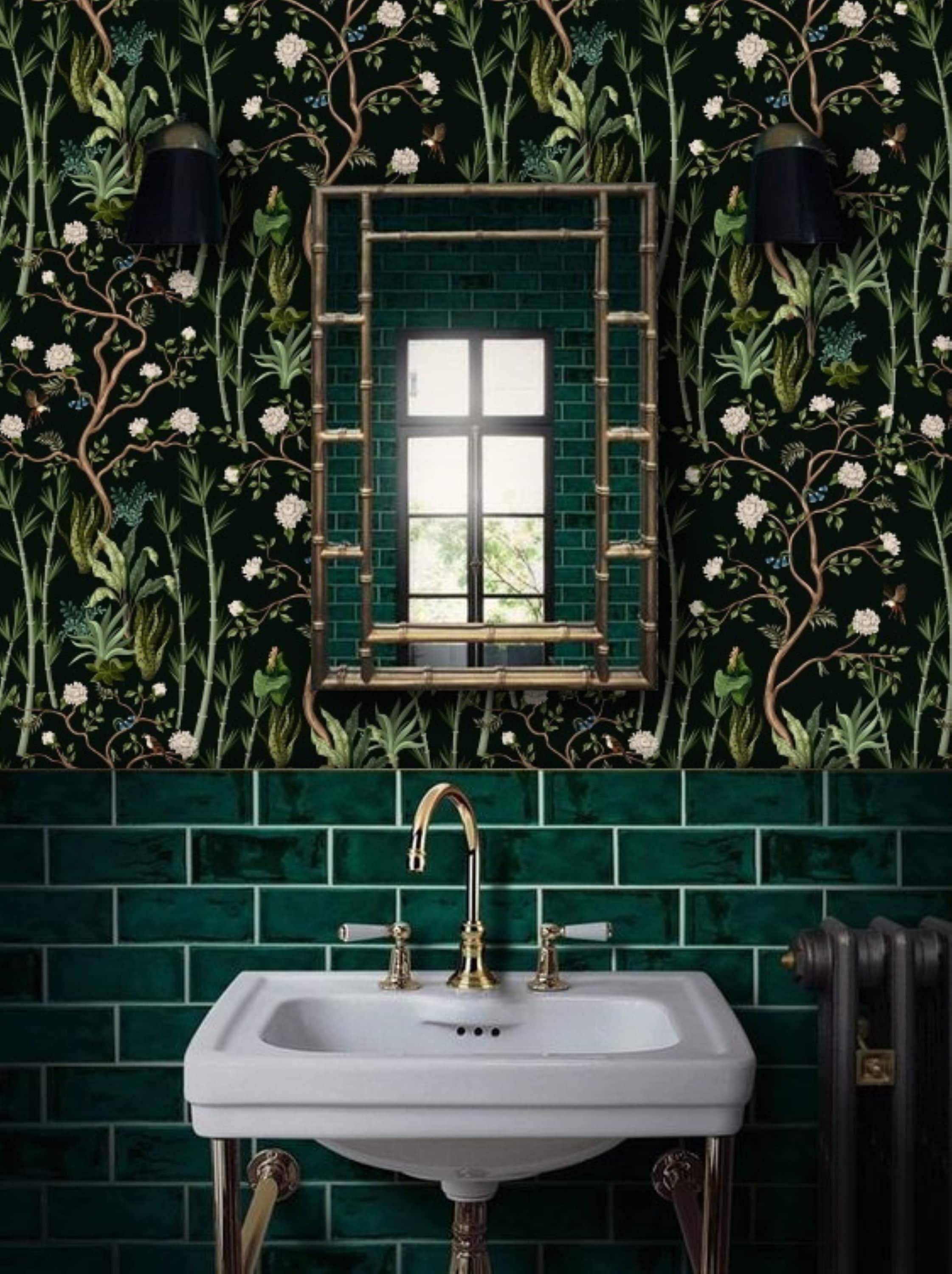 2242x3000 Dark Vintage Botanical Wallpaper Green, Removable Peel and Stick Prepasted, Bathroom Decor Black, Flowering Vine Chinoiserie Wallpaper
