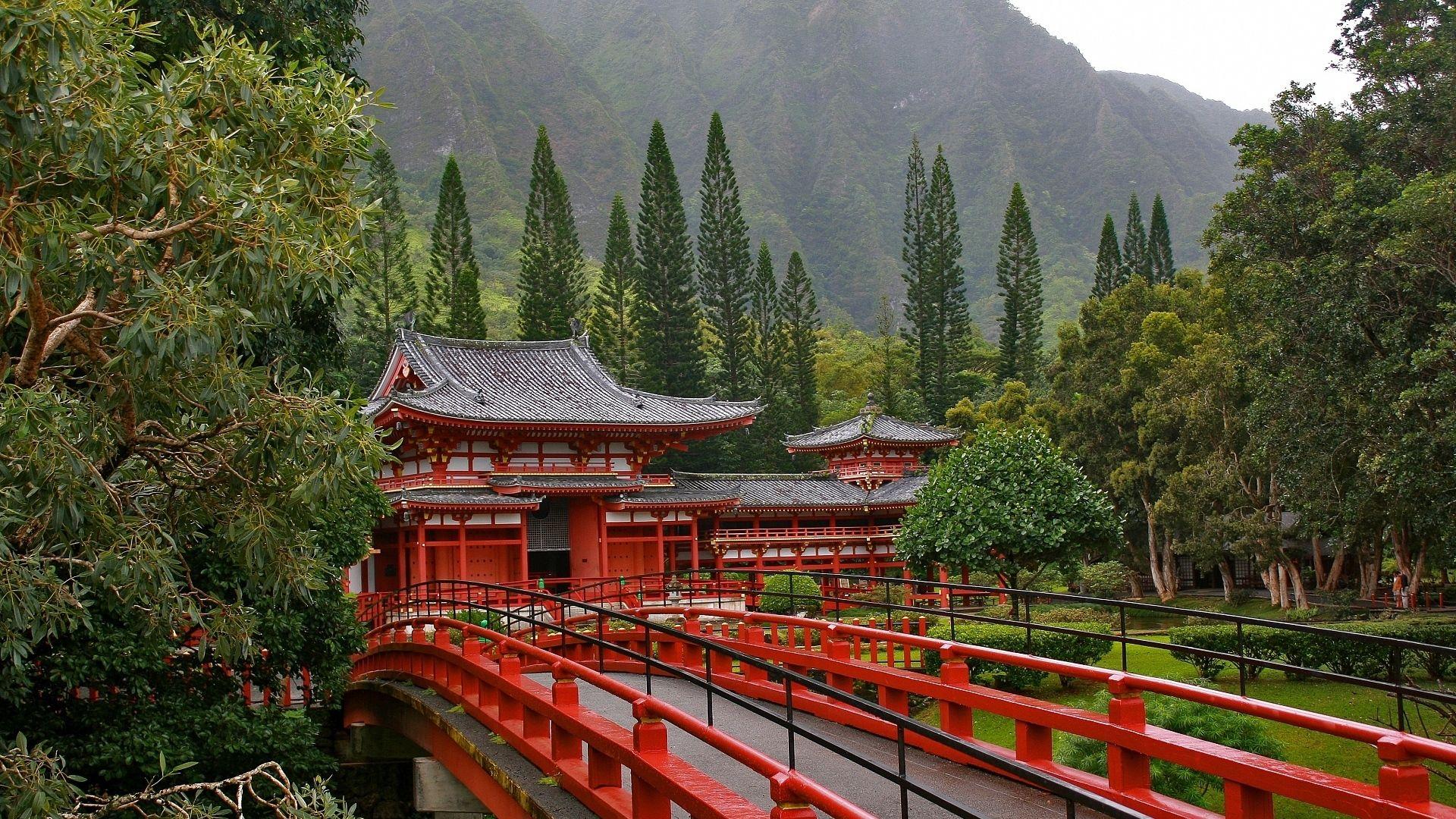 1920x1080 Nature HD Image Wallpaper japan bridge trees red mountains