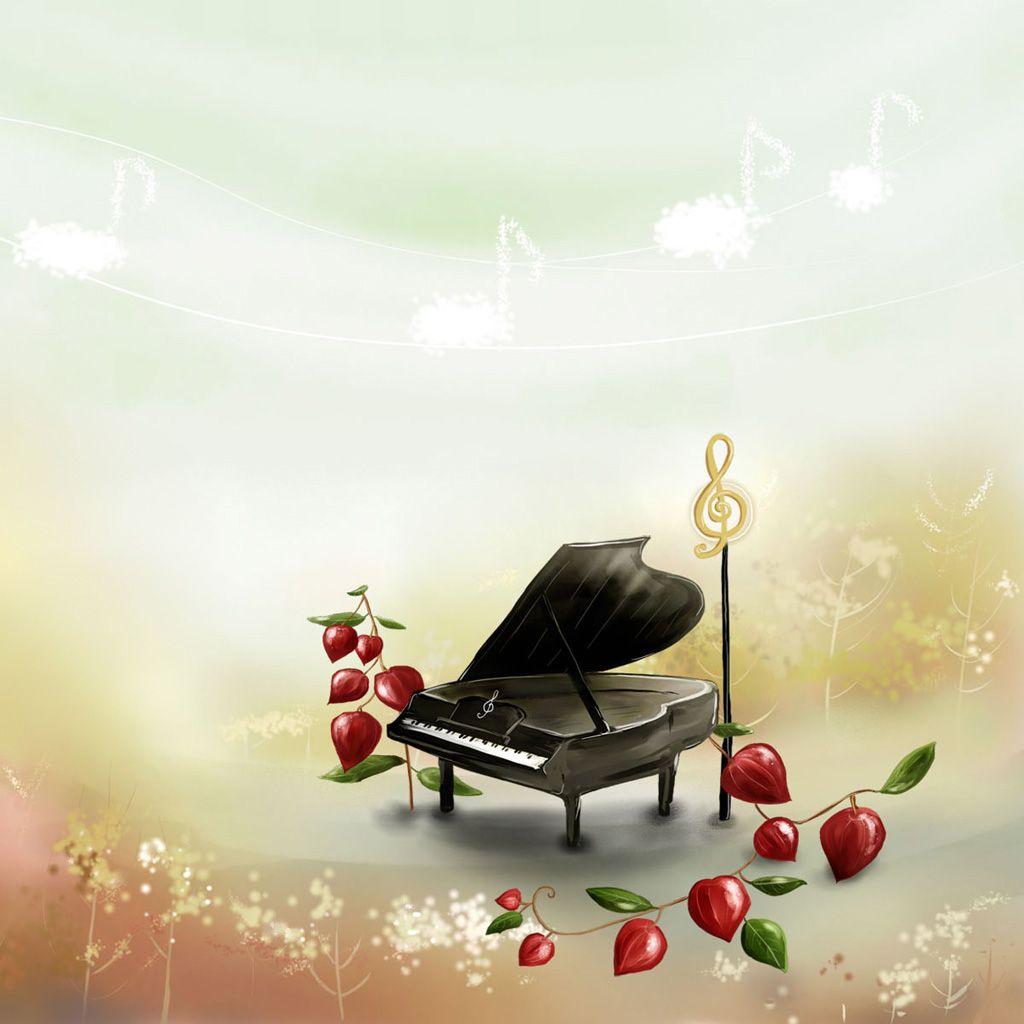 Hình nền iPad 1024x1024 Aesthetic Cartoon Piano Scene Tải xuống miễn phí