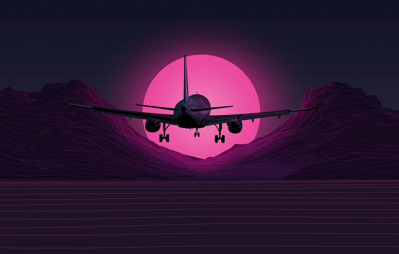 1332x850 Wallpaper The sun, Music, The plane, Background, Neon, 80's