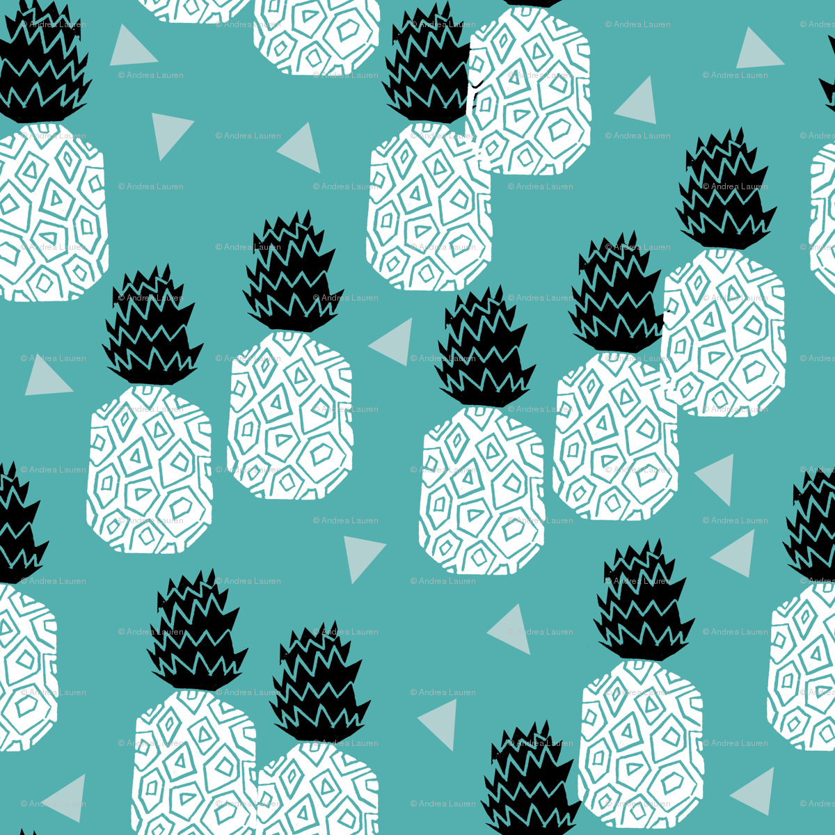 1200x1200 pineapple // block print linocut sweet blue pineapple summer