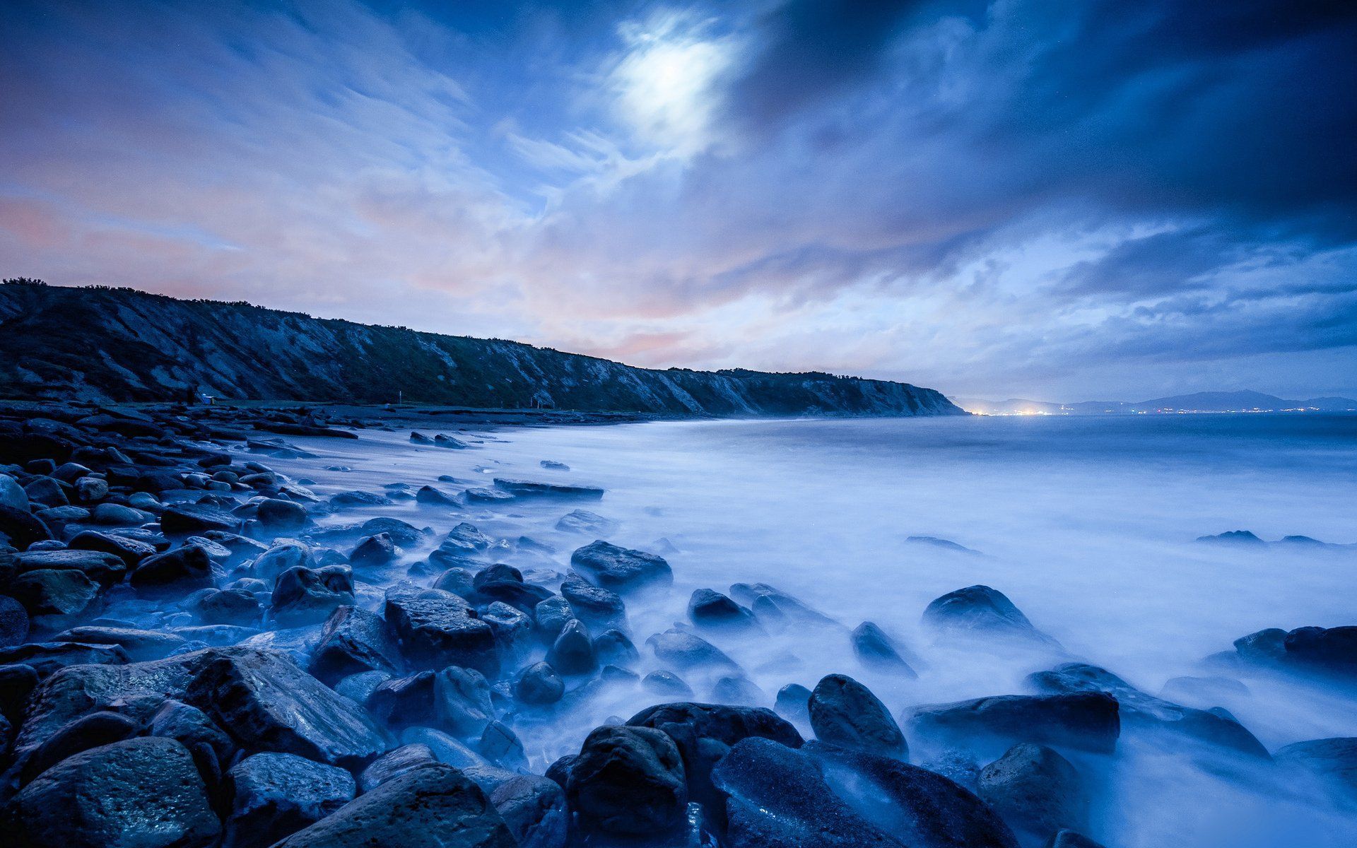 1920x1200 Sea blue fog sky nature rocks wallpaper