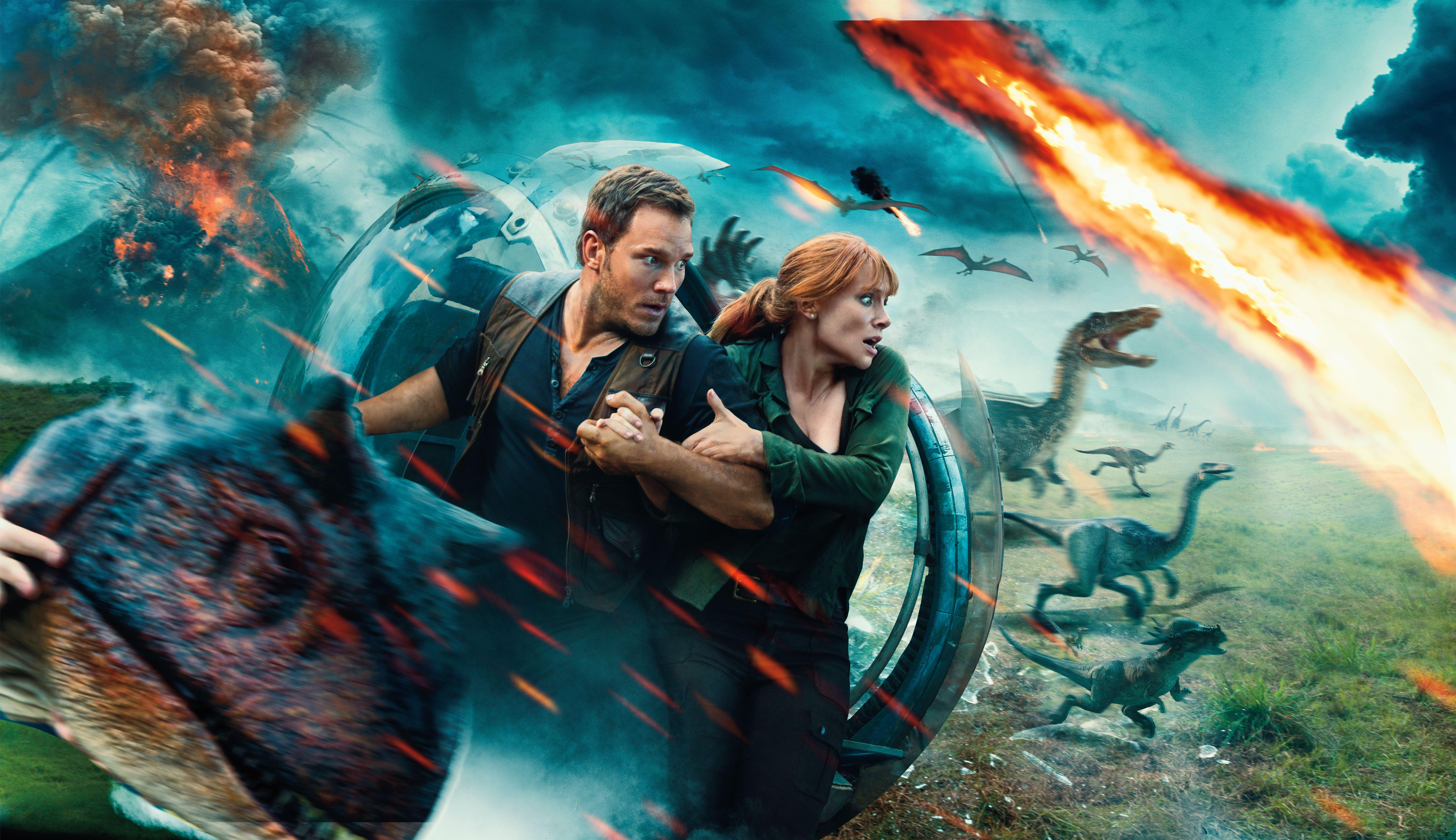 7680x4436 Wallpaper Jurassic World: Fallen Kingdom, Chris Pratt, Bryce