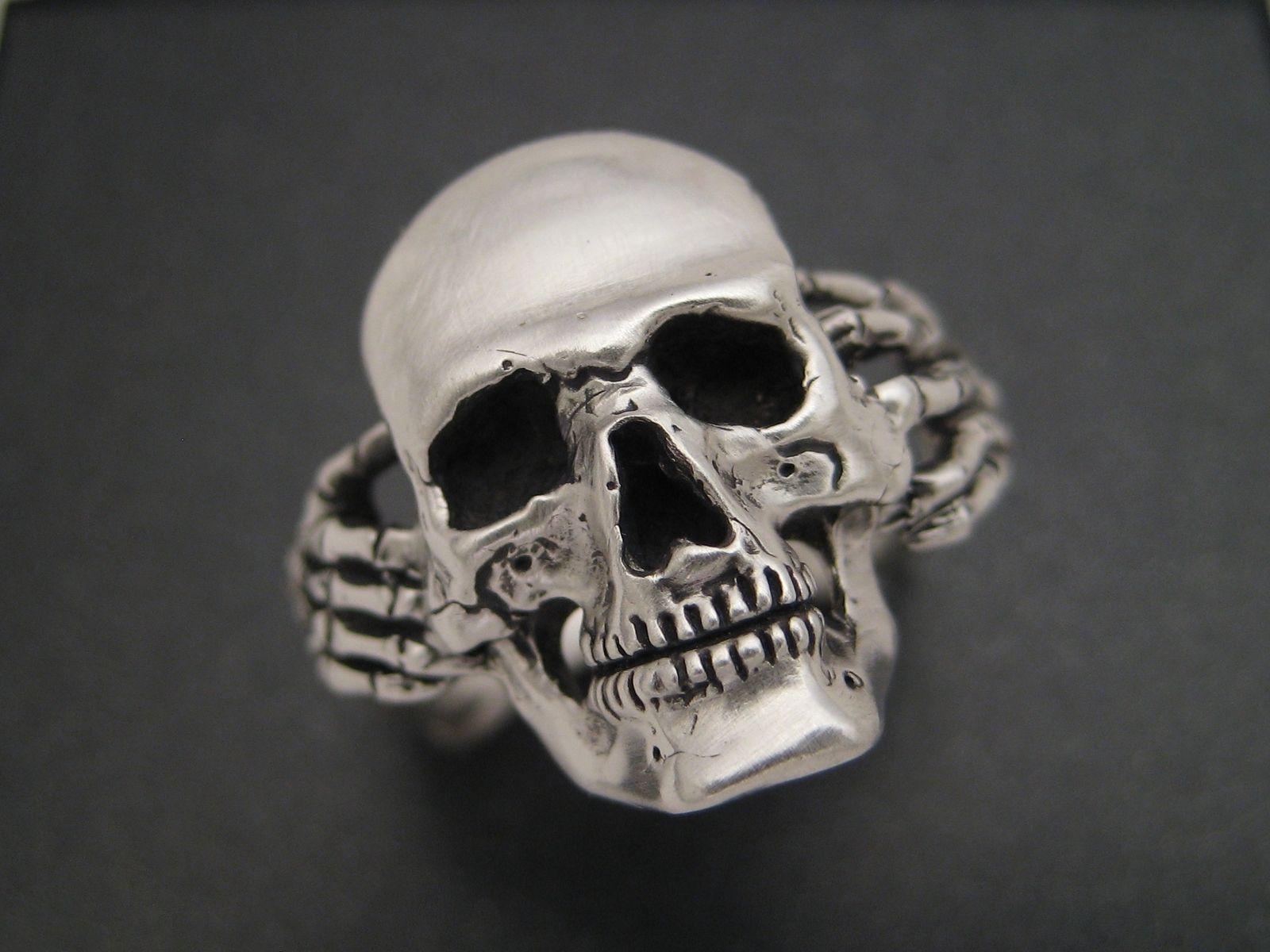 1600x1200 Handmade Sterling Skull And Bones Biker Ring