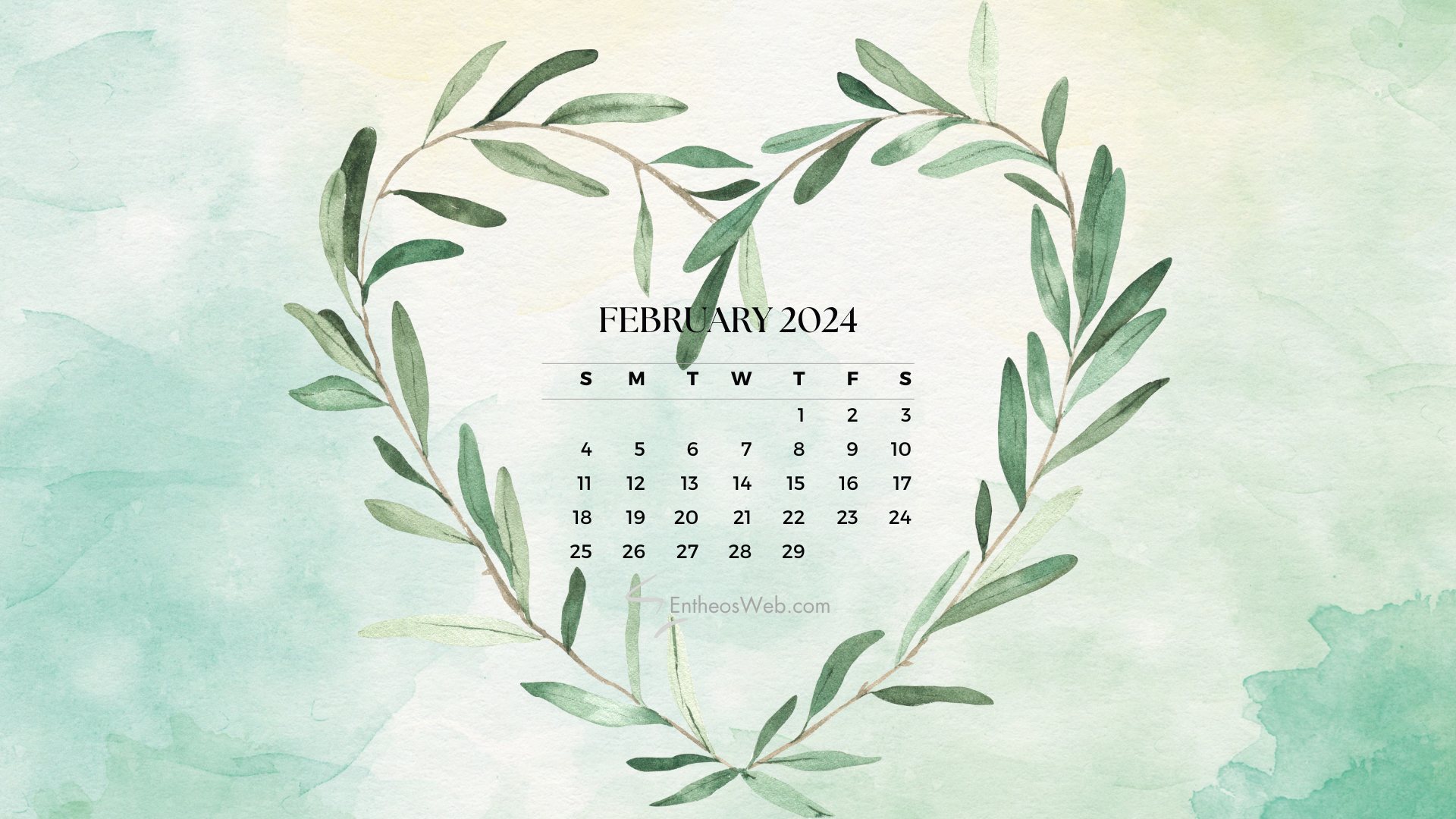 1920x1080 February 2024 Calendar Desktop