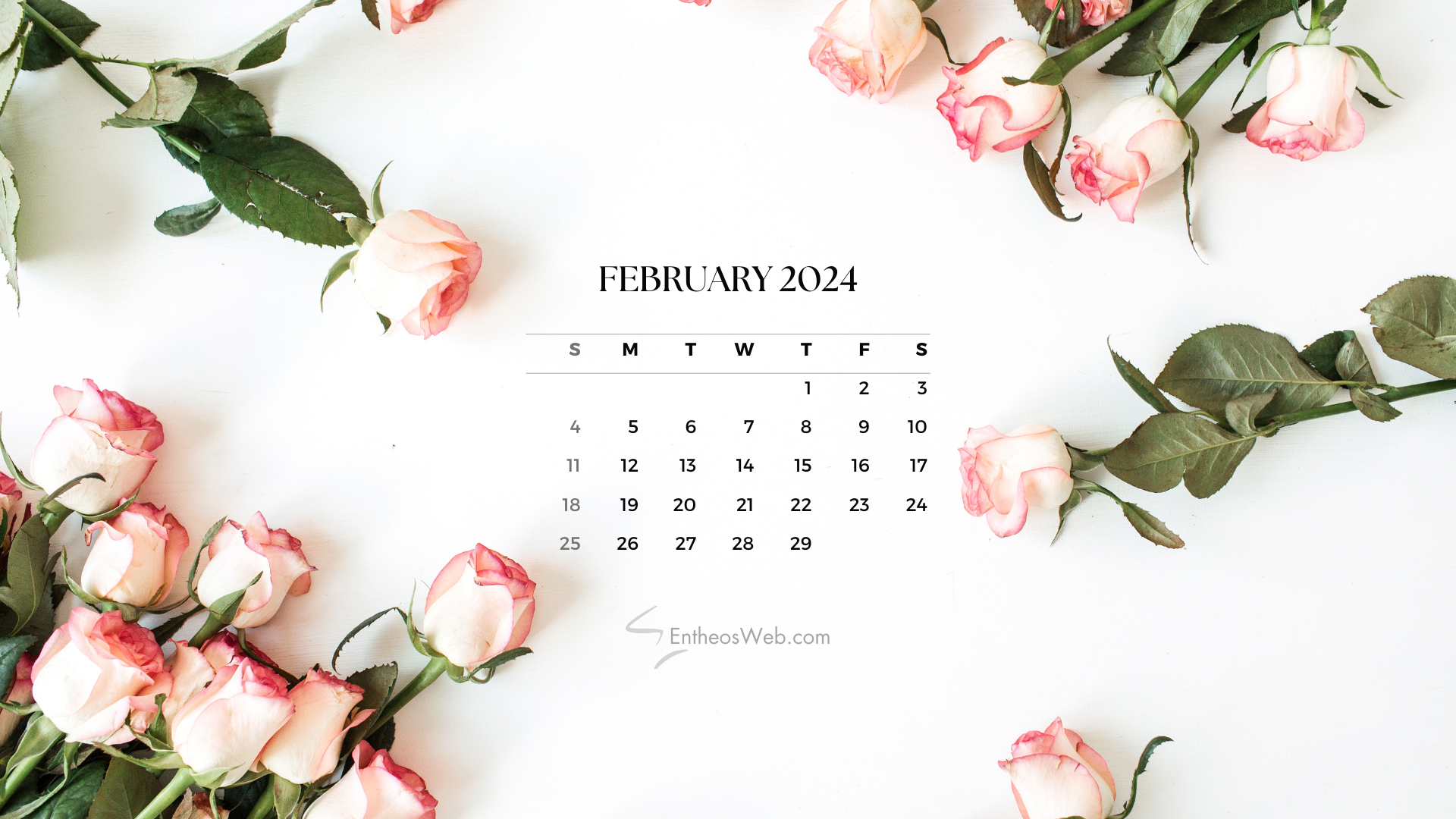 1920x1080 February 2024 Calendar Desktop