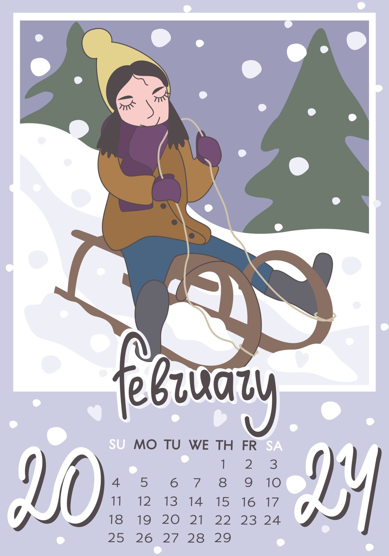 1344x1920 February 2024. Calendar A4. Week starts