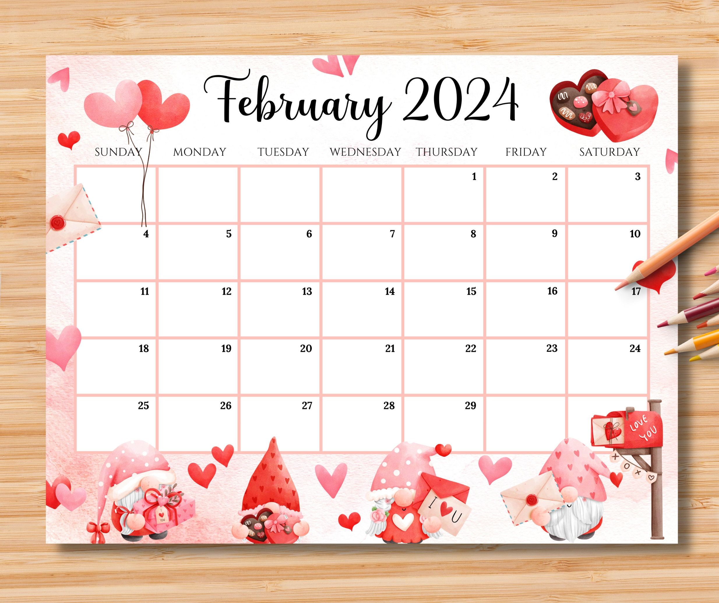 2468x2069 EDITABLE February 2024 Calendar, Sweet