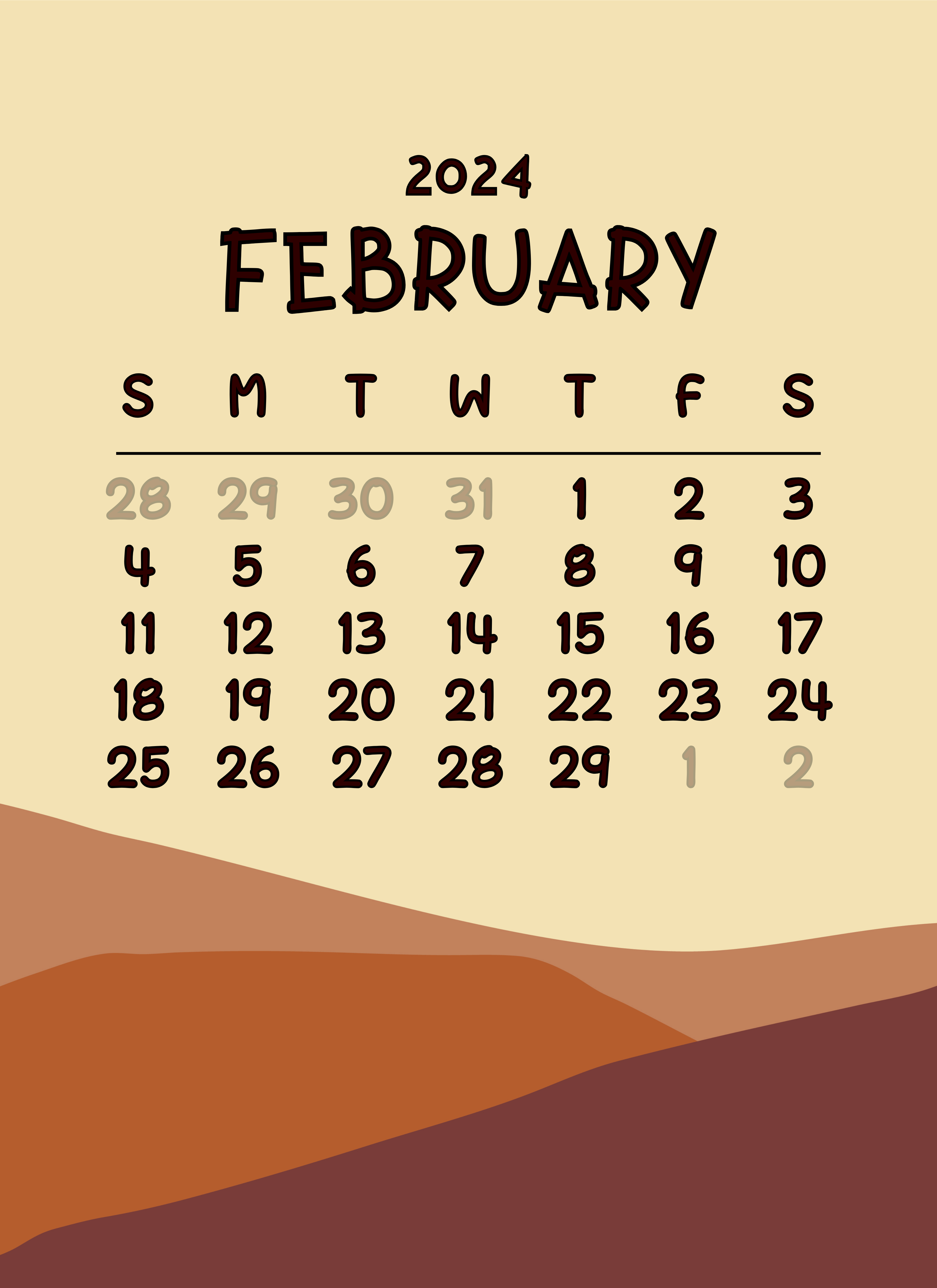 4000x5500 Monthly Calendar February