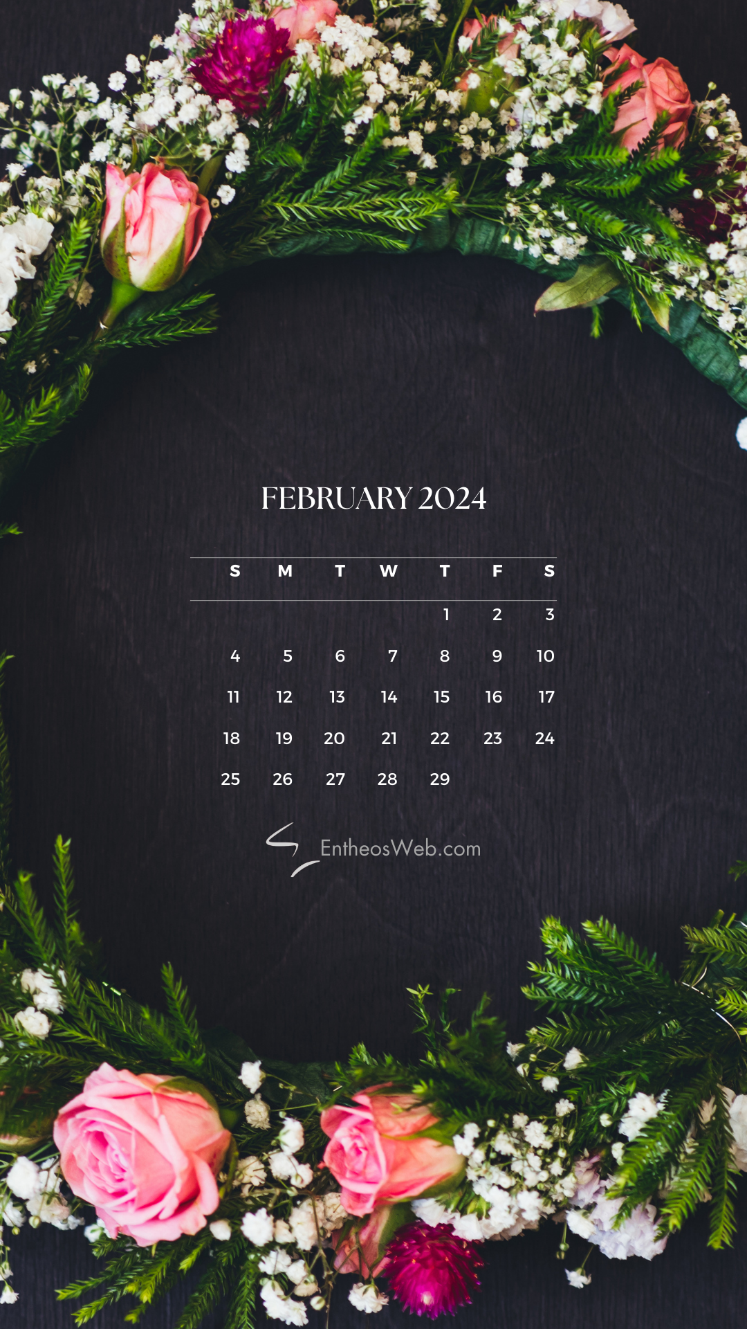 1080x1920 February 2024 Phone Wallpaper Calendar